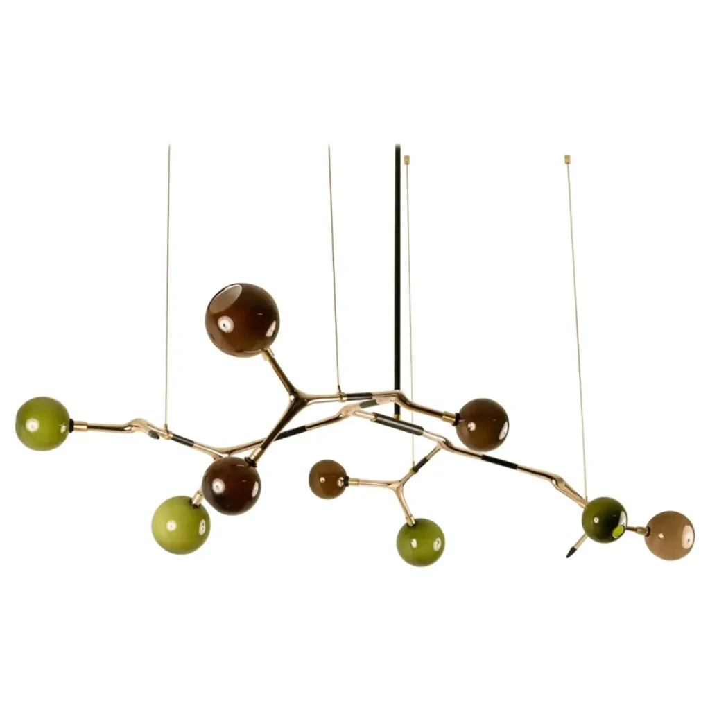 Coffee and Olive with Polished Bronze Mantis 9 Pendant Lamp by Isabel Moncada 1