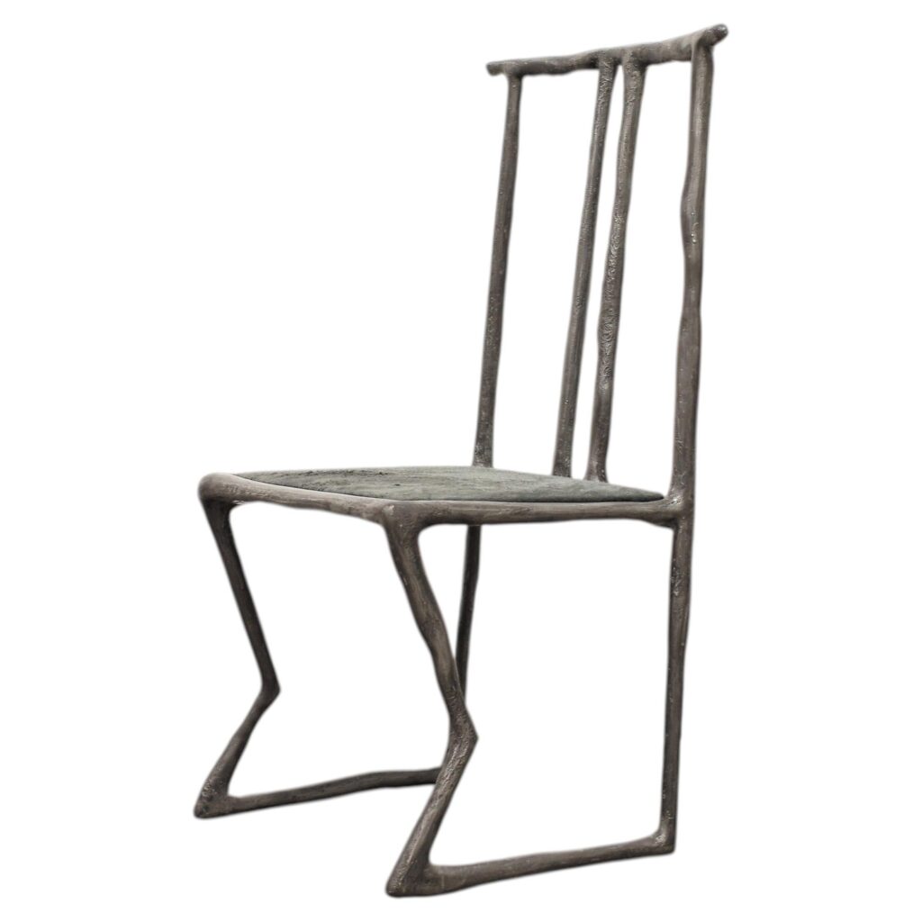 Contemporary Art Abstract Forged Tin Chair Leather Seat by Lucas Tyra Morten 1