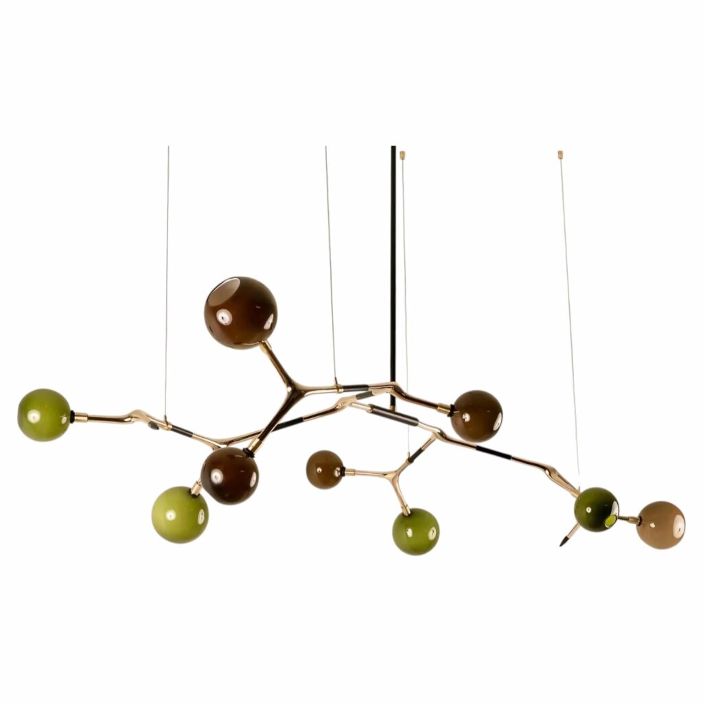 Mantis 9 Coffee and Olive Glass with Polished Bronze Pendant by Isabel Moncada 1