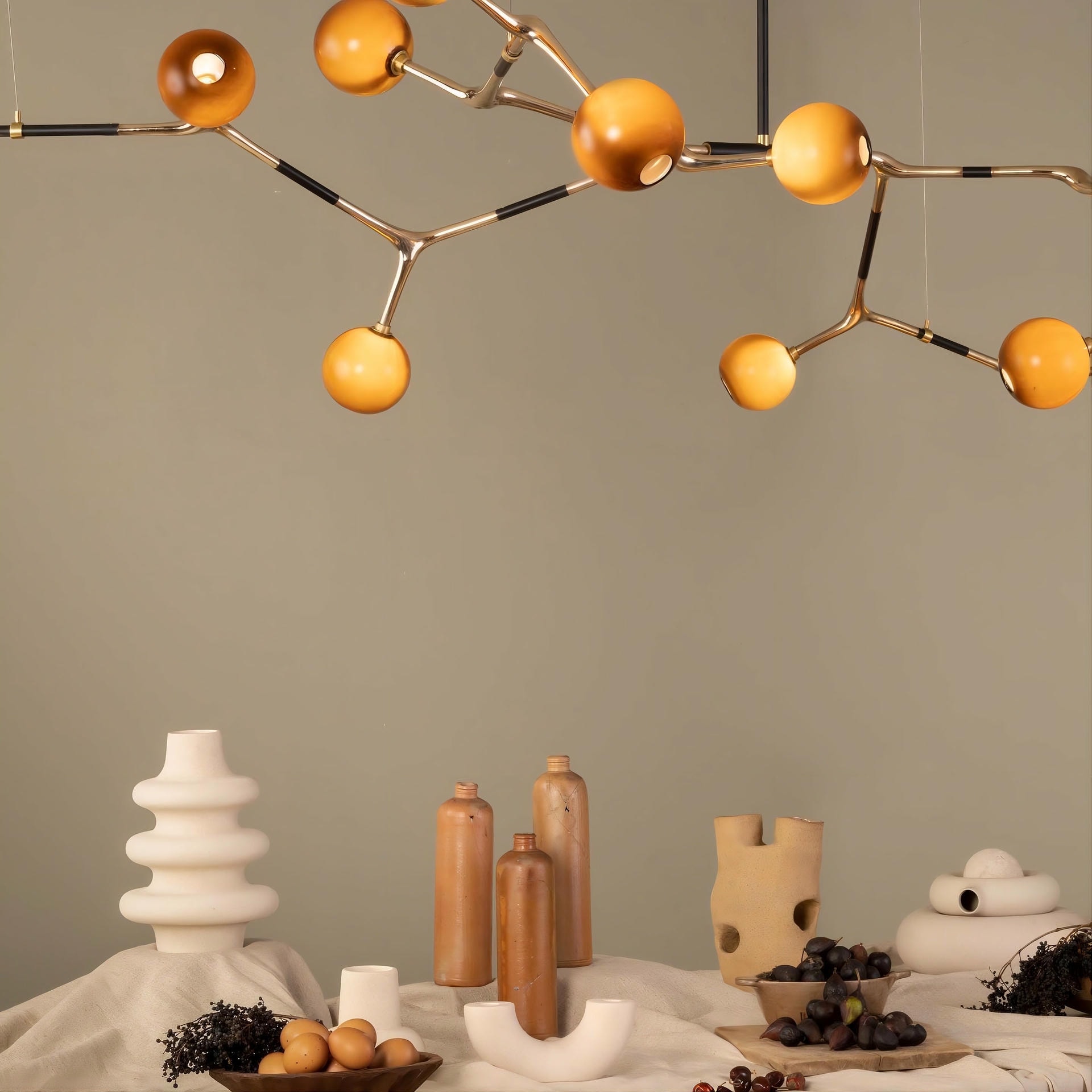 Mantis 9 Coffee and Olive Glass with Polished Bronze Pendant by Isabel Moncada 11