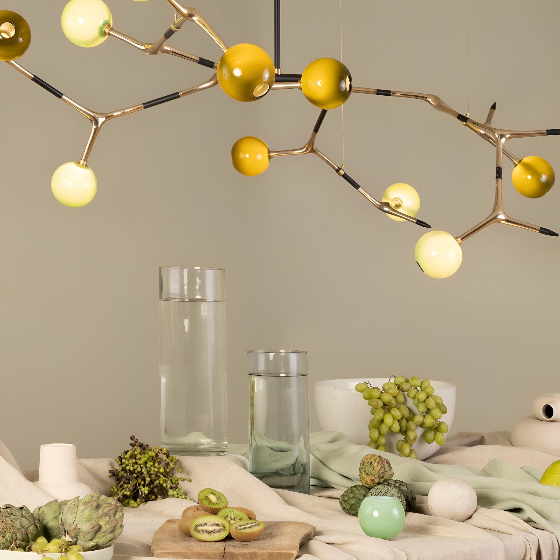 Mantis 9 Coffee and Olive Glass with Polished Bronze Pendant by Isabel Moncada 12