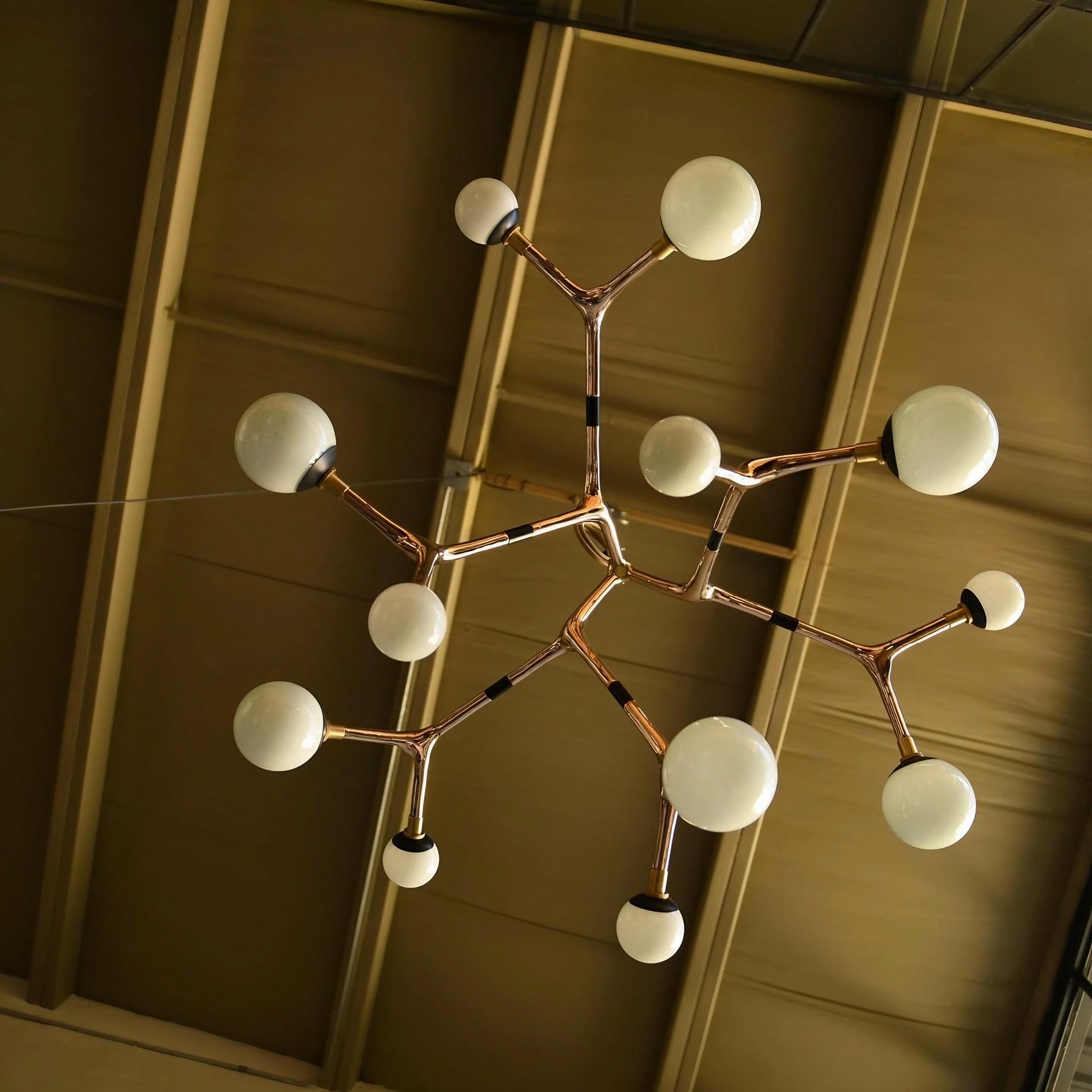 Mantis 9 Coffee and Olive Glass with Polished Bronze Pendant by Isabel Moncada 13