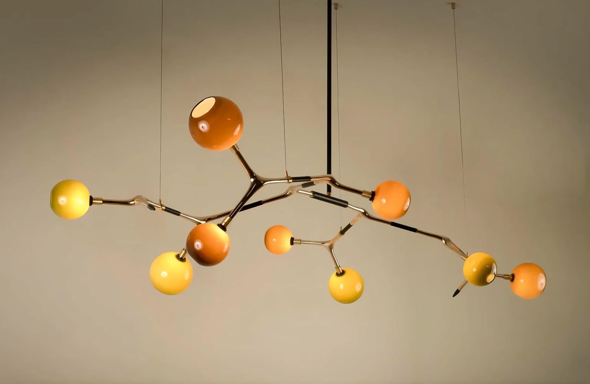 Mantis 9 Coffee and Olive Glass with Polished Bronze Pendant by Isabel Moncada 4