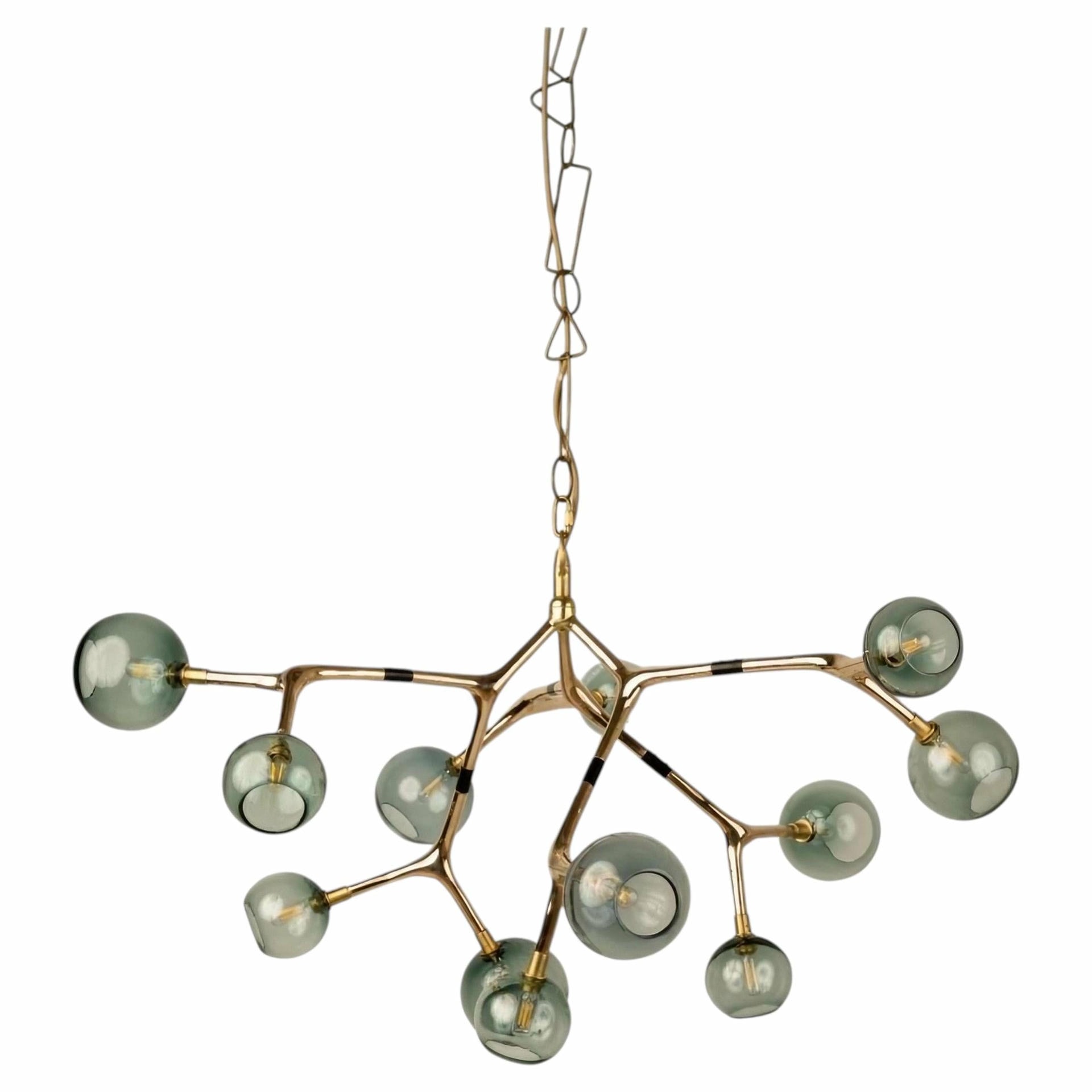 Maratus 12 Blue Smoke Glass and Polished Bronze Hanging Lamp by Isabel Moncada 1