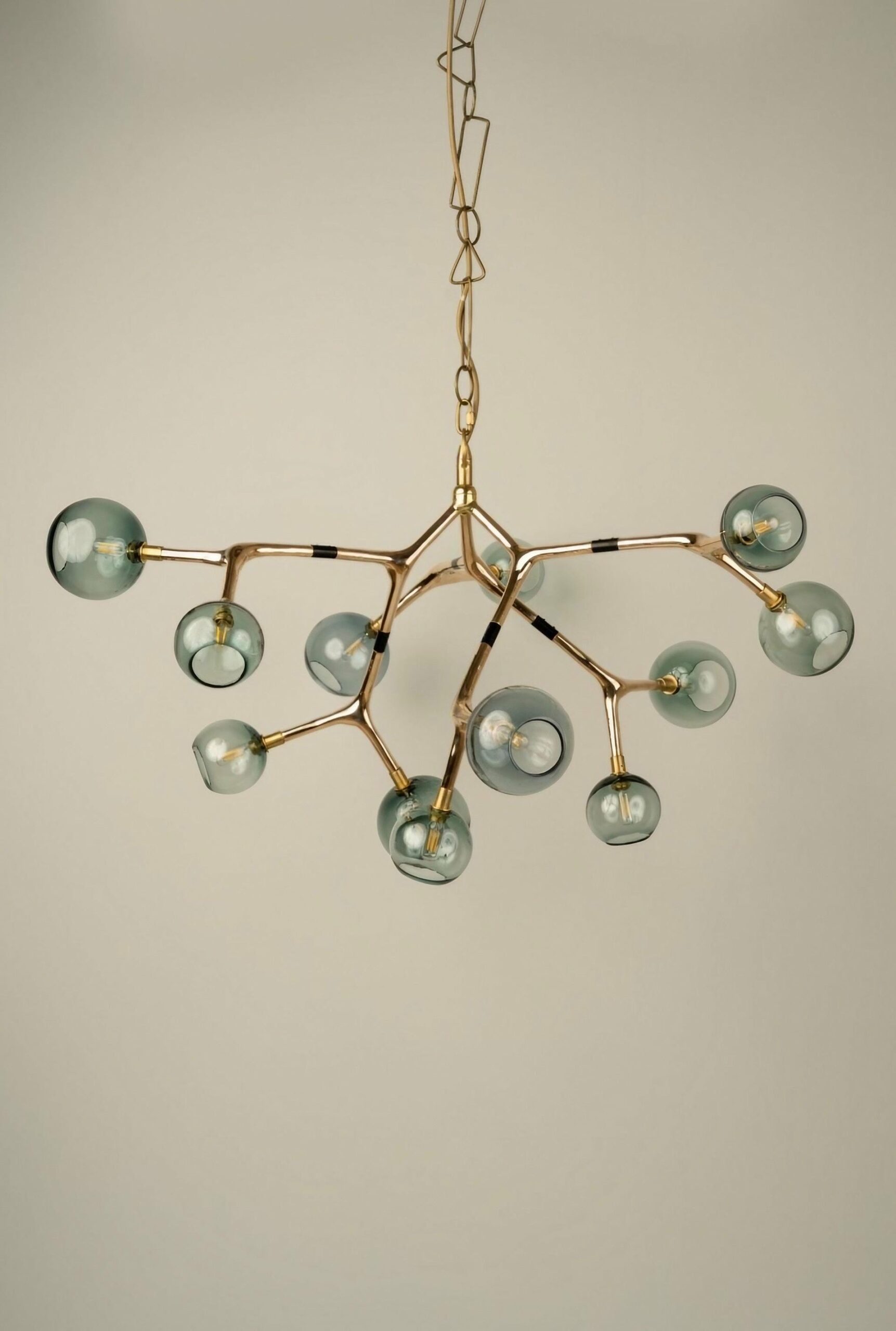 Maratus 12 Blue Smoke Glass and Polished Bronze Hanging Lamp by Isabel Moncada 3
