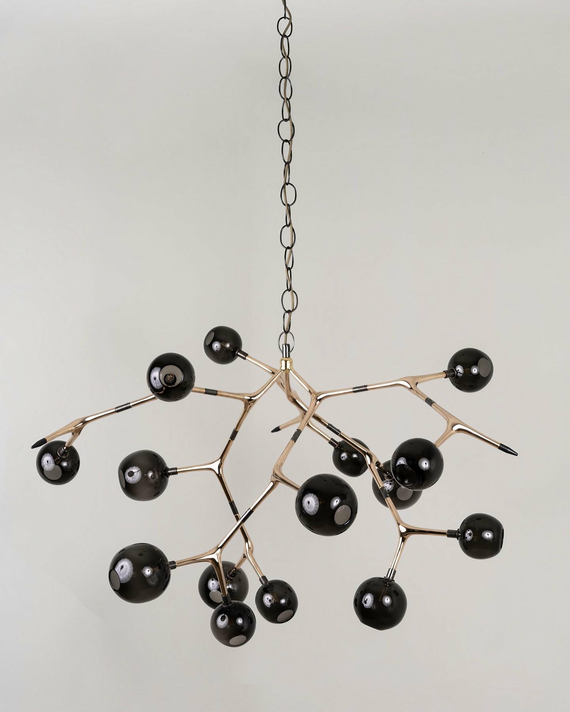 Maratus 12 Blue Smoke Glass and Polished Bronze Hanging Lamp by Isabel Moncada 7