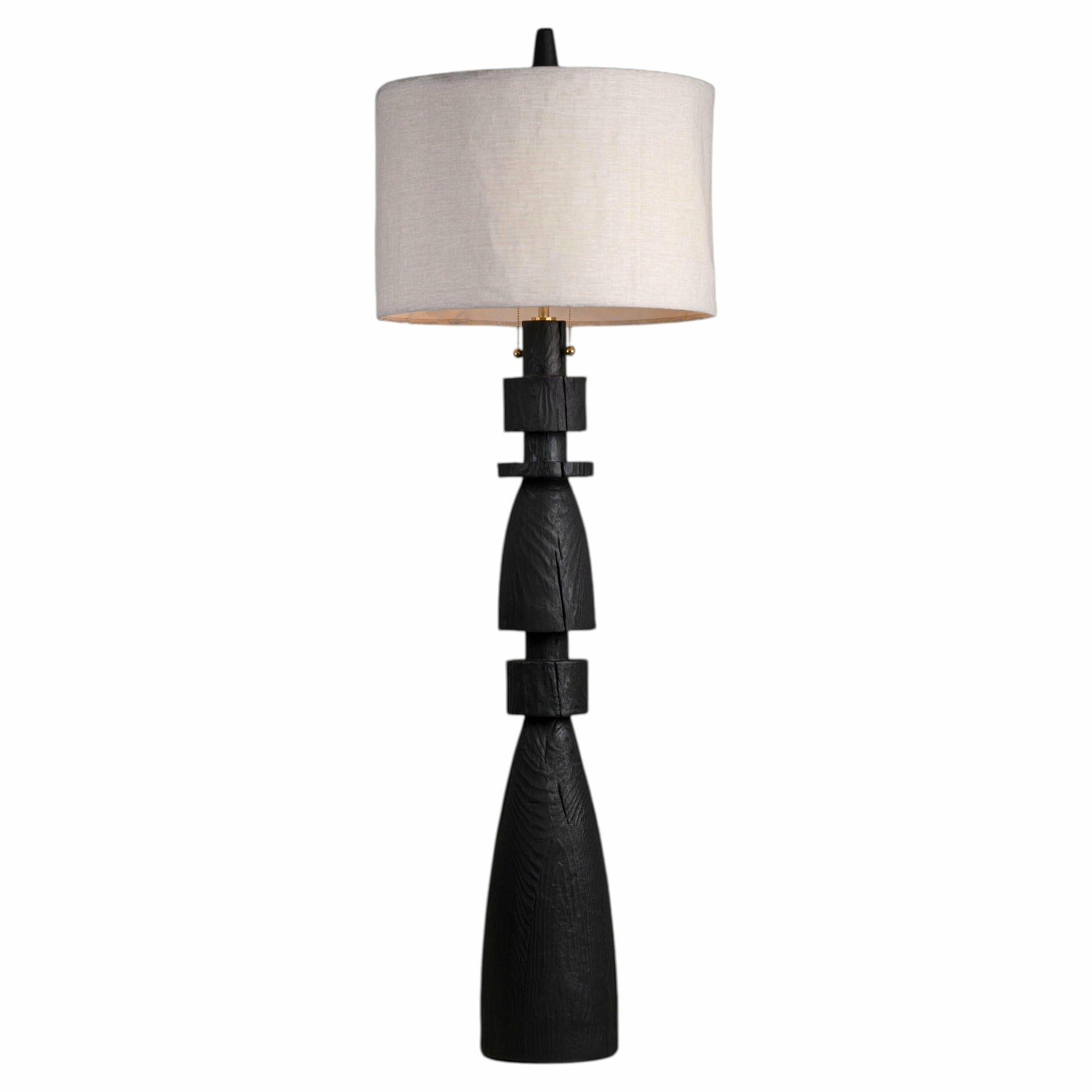 Mezquite Sculptural Pine Wood Floor Lamp with Linen Shade by Isabel Moncada 1