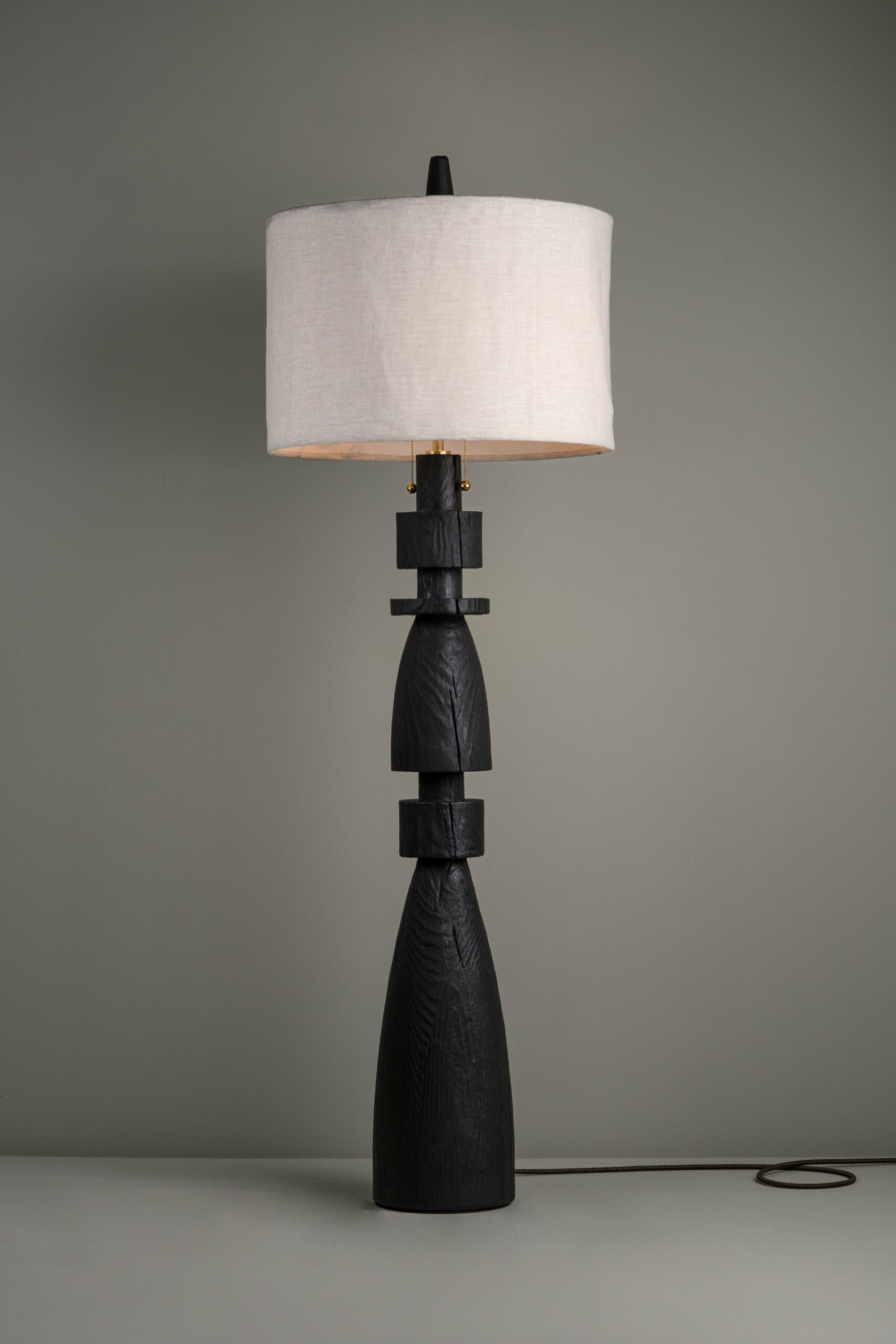 Mezquite Sculptural Pine Wood Floor Lamp with Linen Shade by Isabel Moncada 3