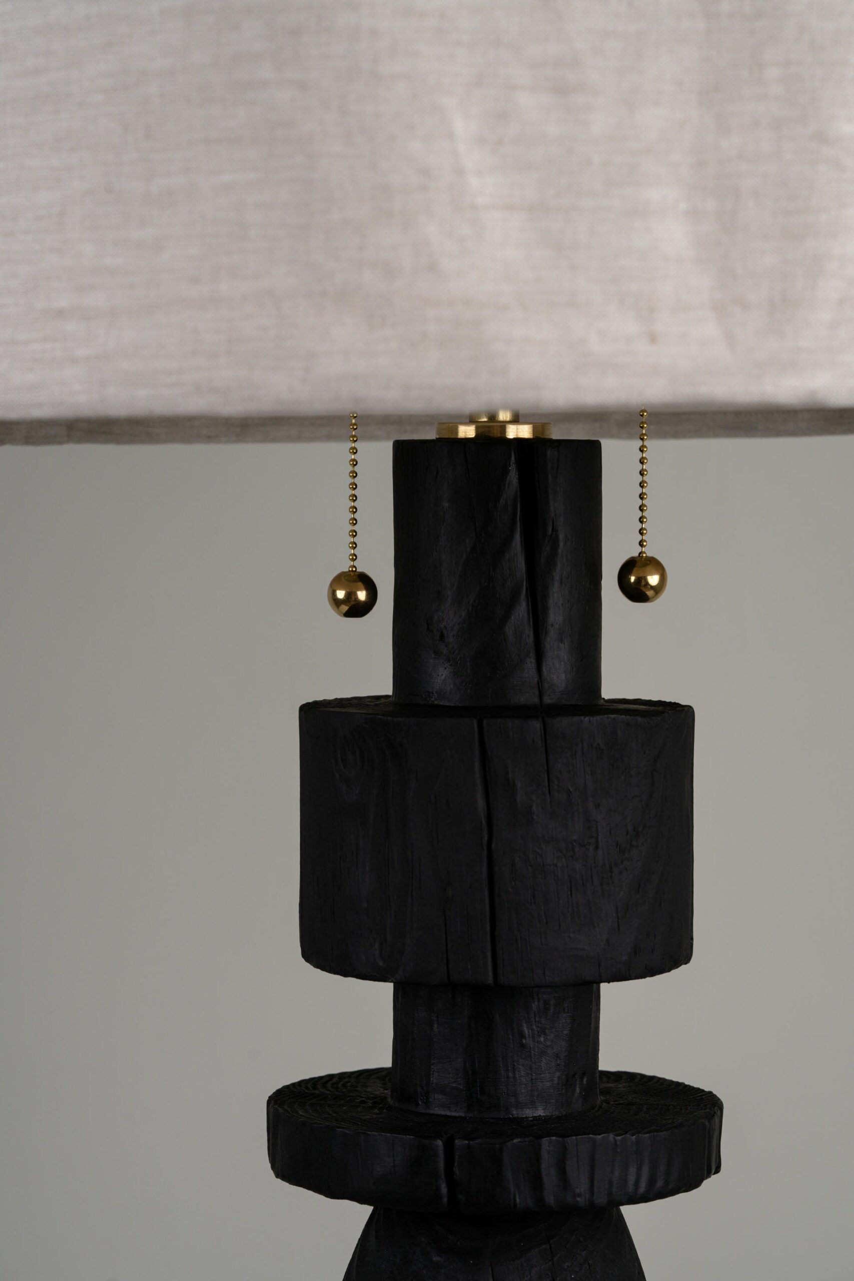 Mezquite Sculptural Pine Wood Floor Lamp with Linen Shade by Isabel Moncada 4