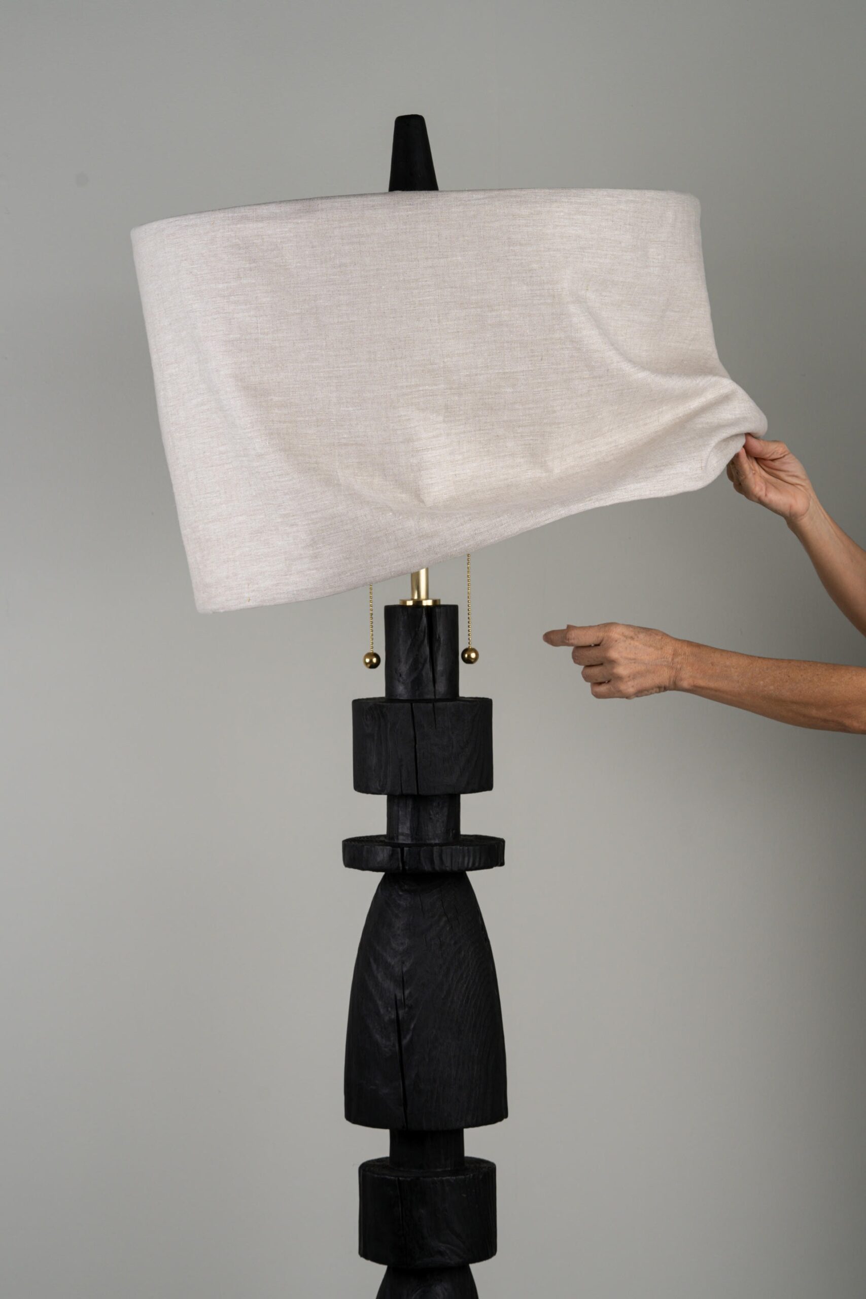 Mezquite Sculptural Pine Wood Floor Lamp with Linen Shade by Isabel Moncada 5