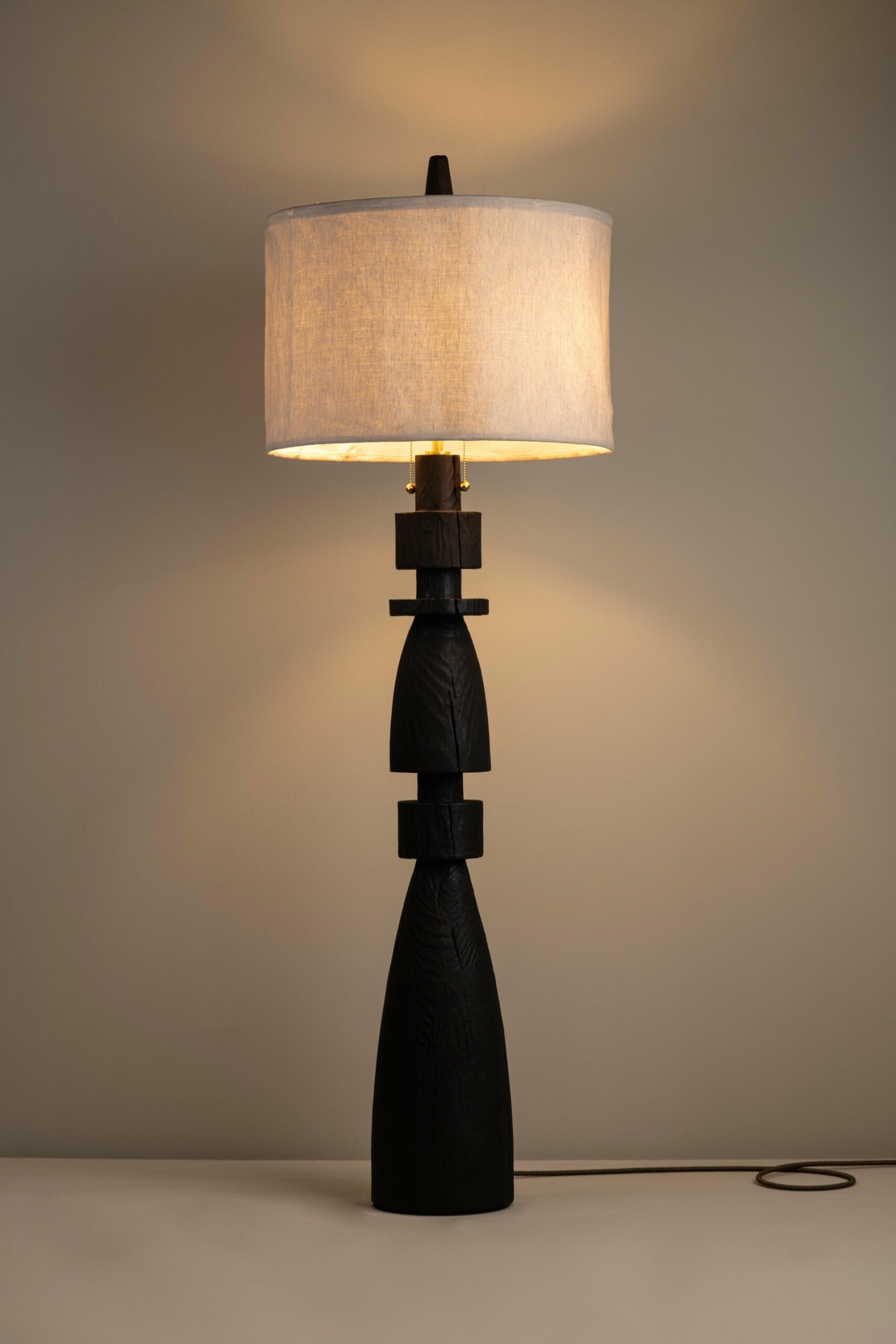 Mezquite Sculptural Pine Wood Floor Lamp with Linen Shade by Isabel Moncada 6