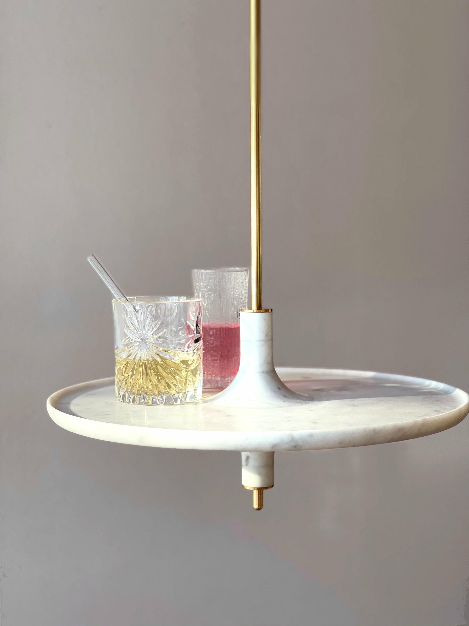 Toupy Carrara White Marble and Brass 38 Hanging Table by Mademoiselle Jo 4