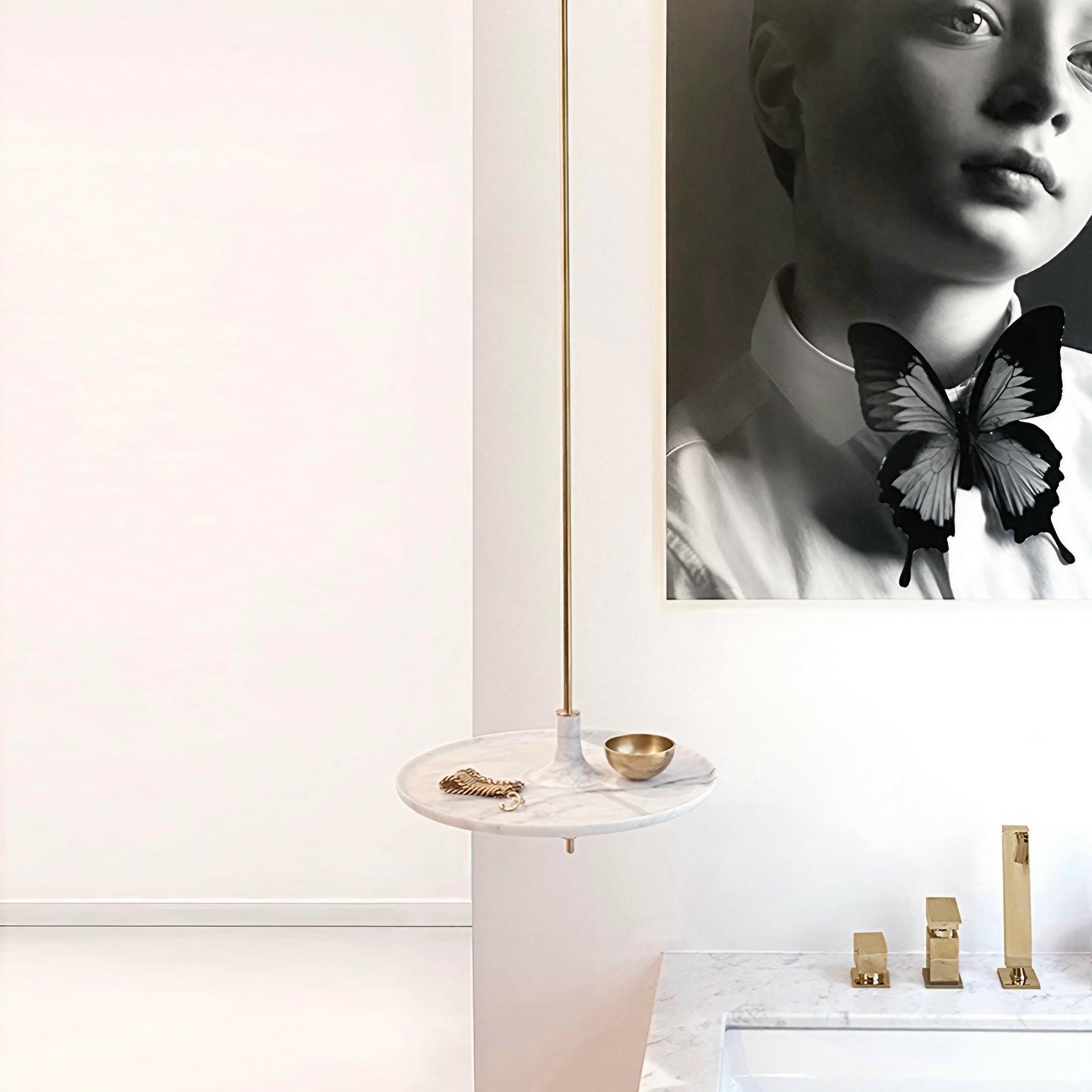 Toupy Carrara White Marble and Brass 38 Hanging Table by Mademoiselle Jo 6