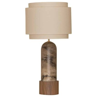 Tobacco Alabaster And Walnut Base Pura Kelo Double Table Lamp by Simone & Marcel