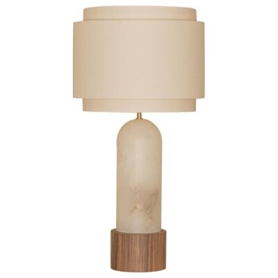 White Alabaster And Walnut Base Pura Kelo Double Table Lamp by Simone & Marcel