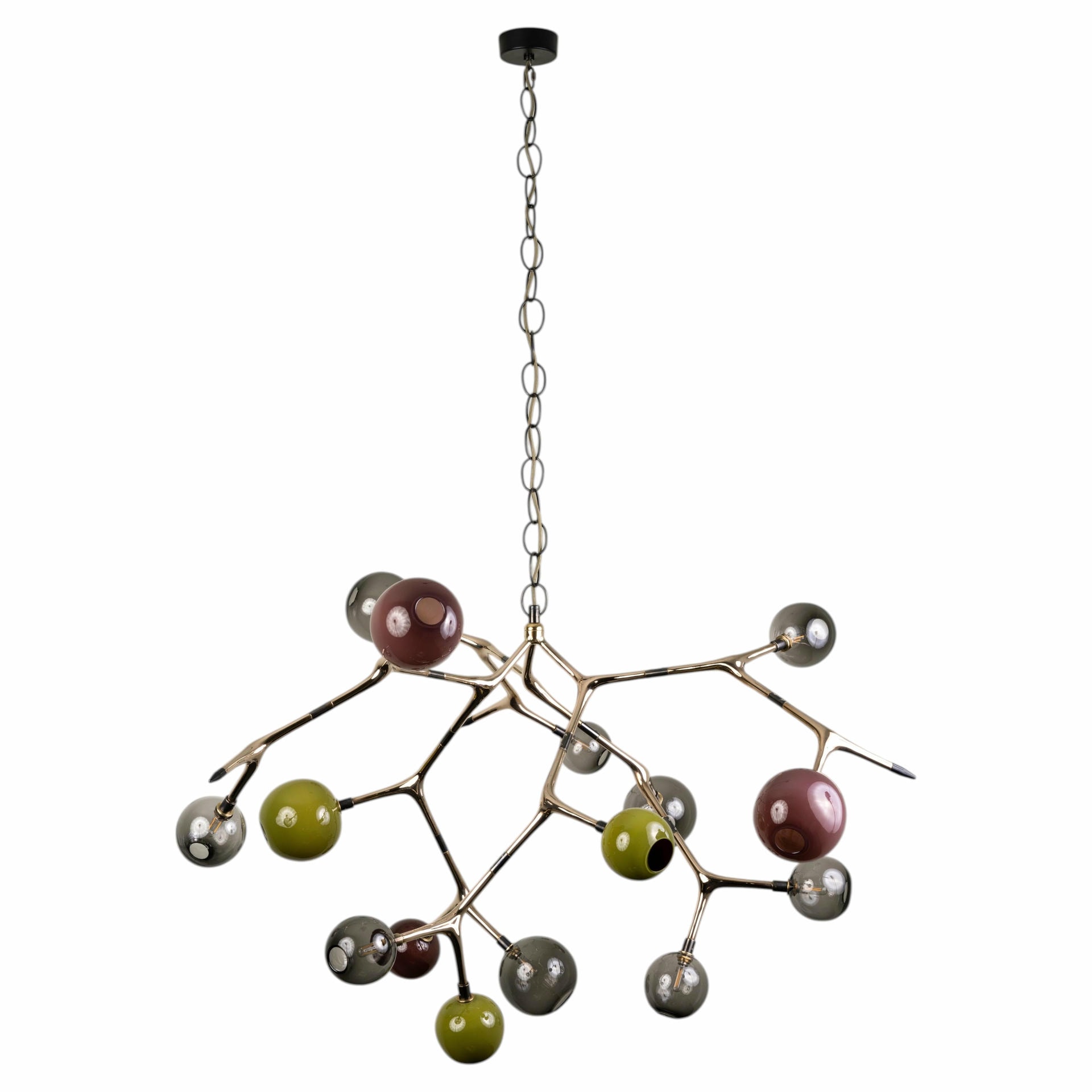 Branch 15 Blown Glass and Polished Bronze Pendant Lamp by Isabel Moncada 1