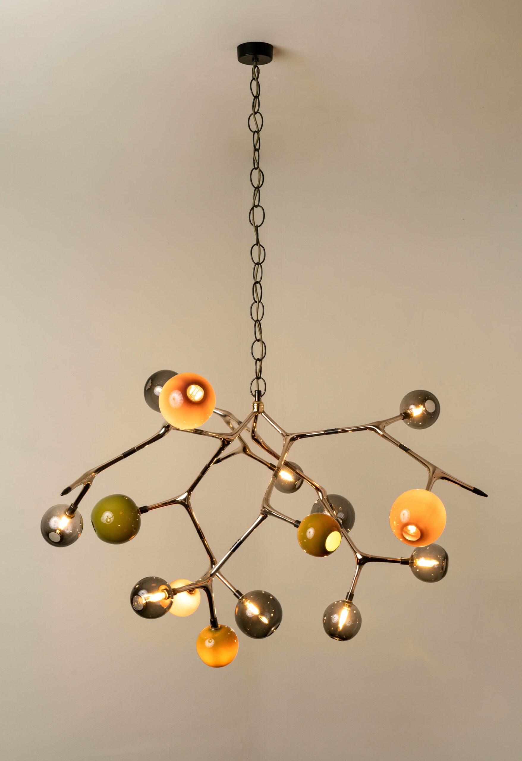 Branch 15 Blown Glass and Polished Bronze Pendant Lamp by Isabel Moncada 8