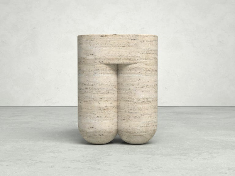 Chunky Classic Travertine Side Table Stool by Etamorph 2