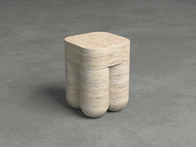 Chunky Classic Travertine Side Table Stool by Etamorph 5