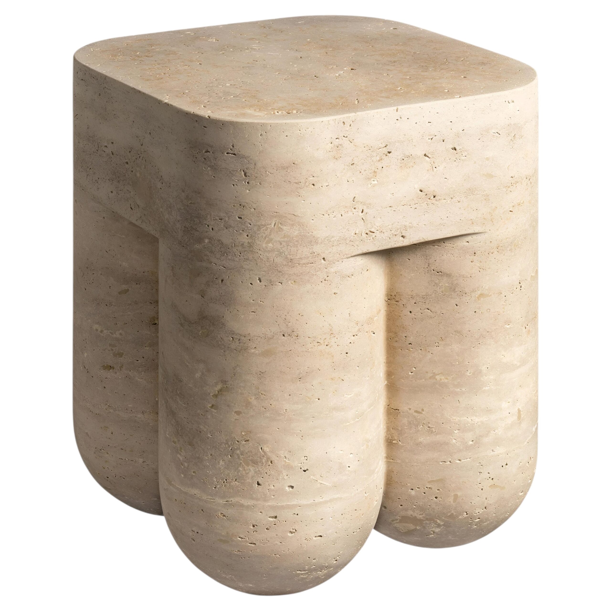 Classic Travertine Unfilled Chunky Stool by Etamorph 1