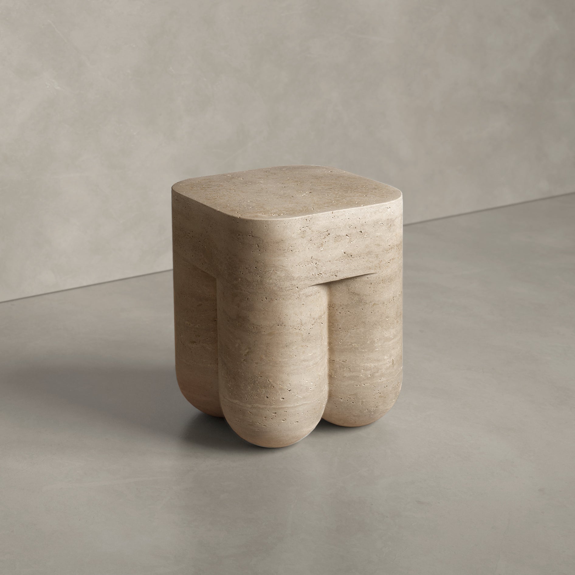 Classic Travertine Unfilled Chunky Stool by Etamorph 2