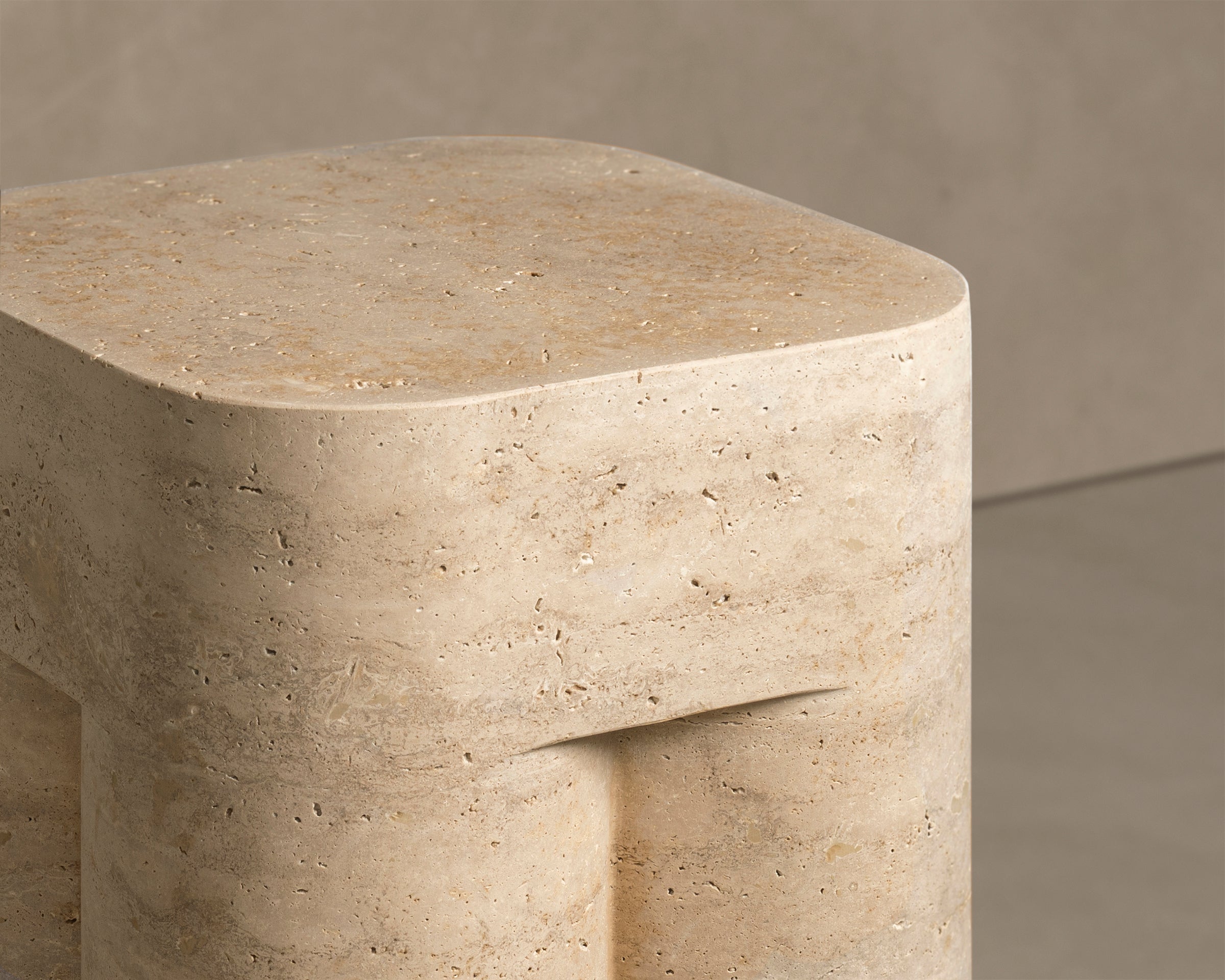 Classic Travertine Unfilled Chunky Stool by Etamorph 5