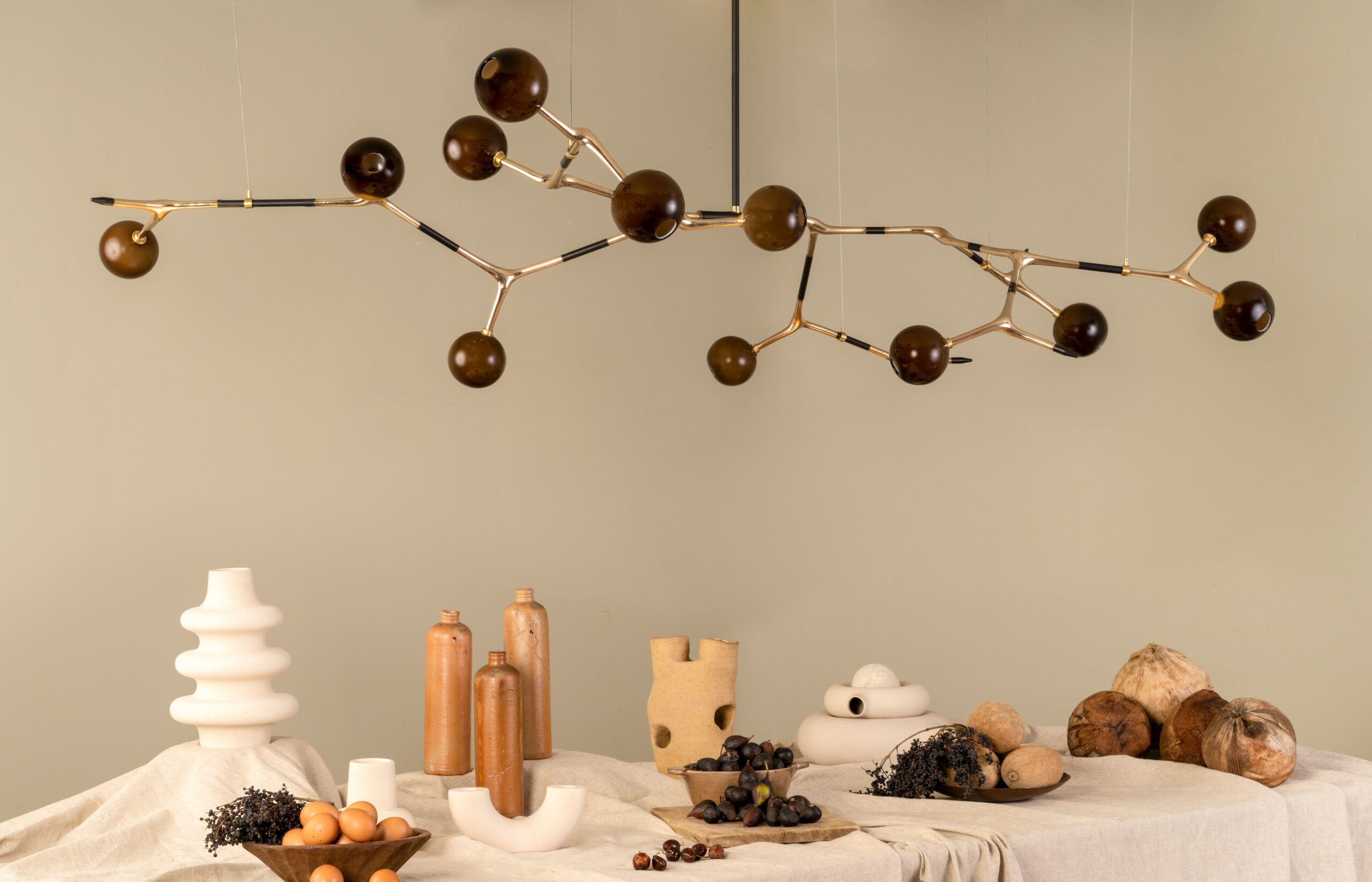 Coffee and Polished Bronze Mantis 13 Pendant Lamp by Isabel Moncada 2