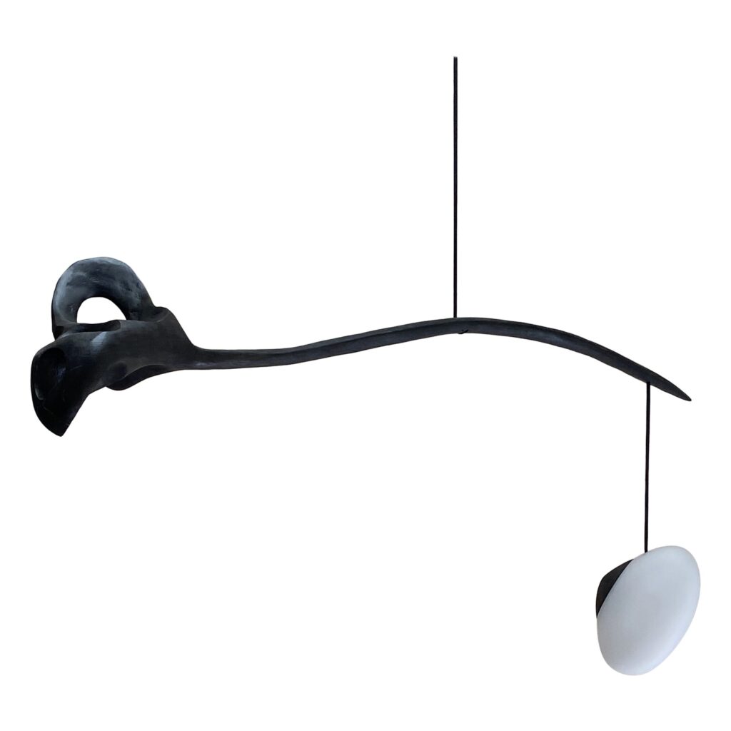 Contemporary Black Wood White Glass Suspension Lamp by Jerome Pereira 1