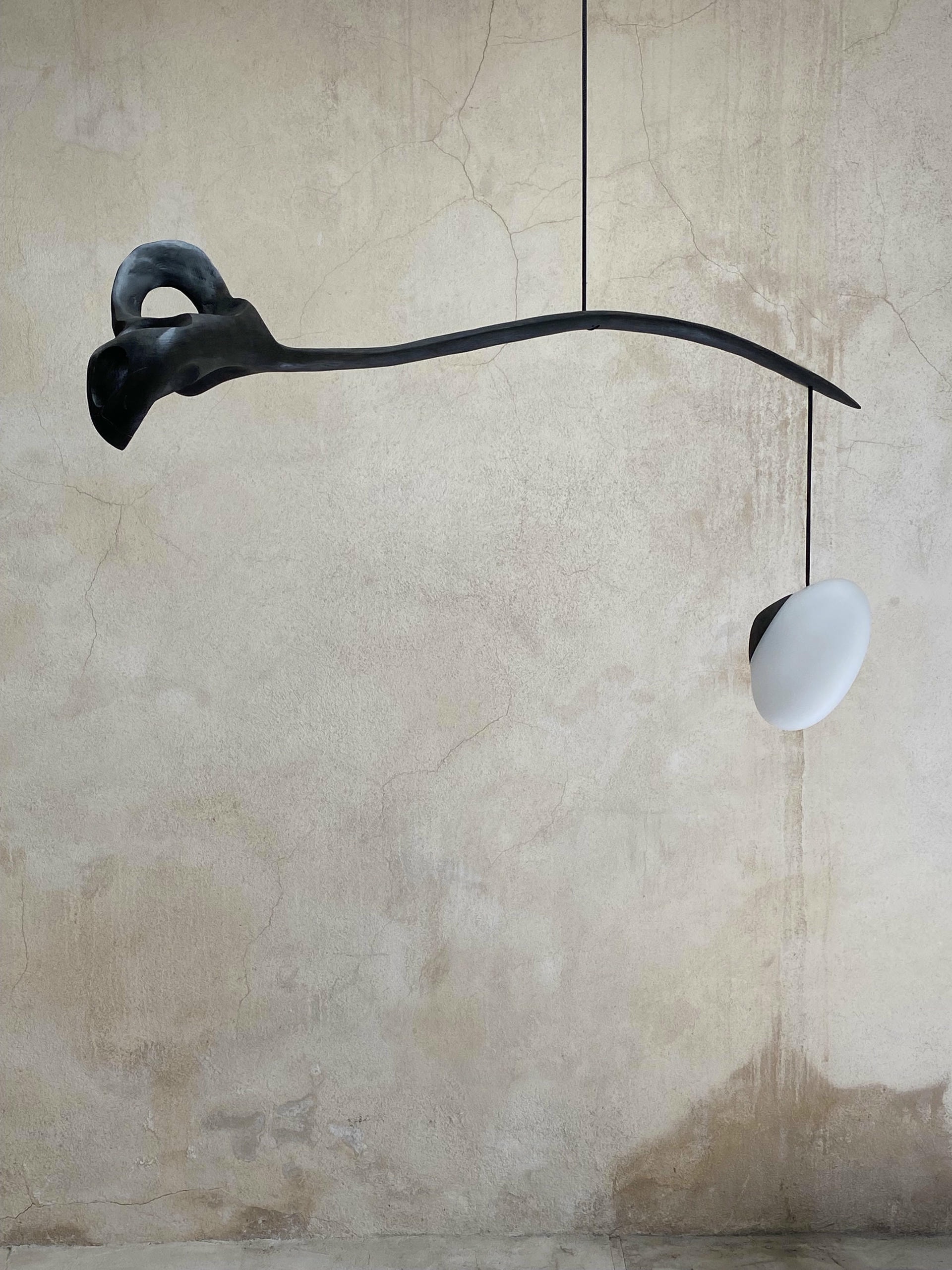 Contemporary Black Wood White Glass Suspension Lamp by Jerome Pereira 3