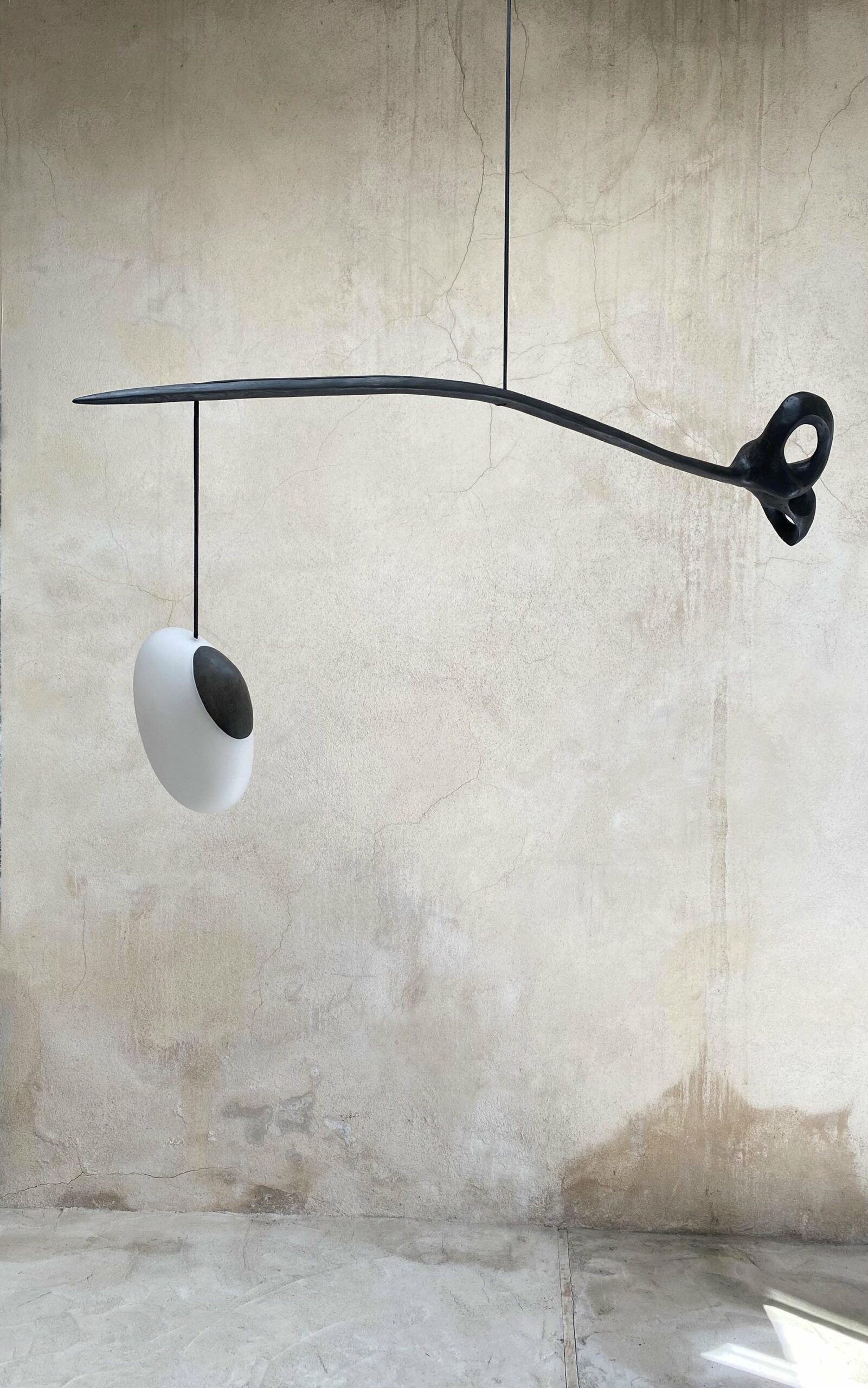 Contemporary Black Wood White Glass Suspension Lamp by Jerome Pereira 4