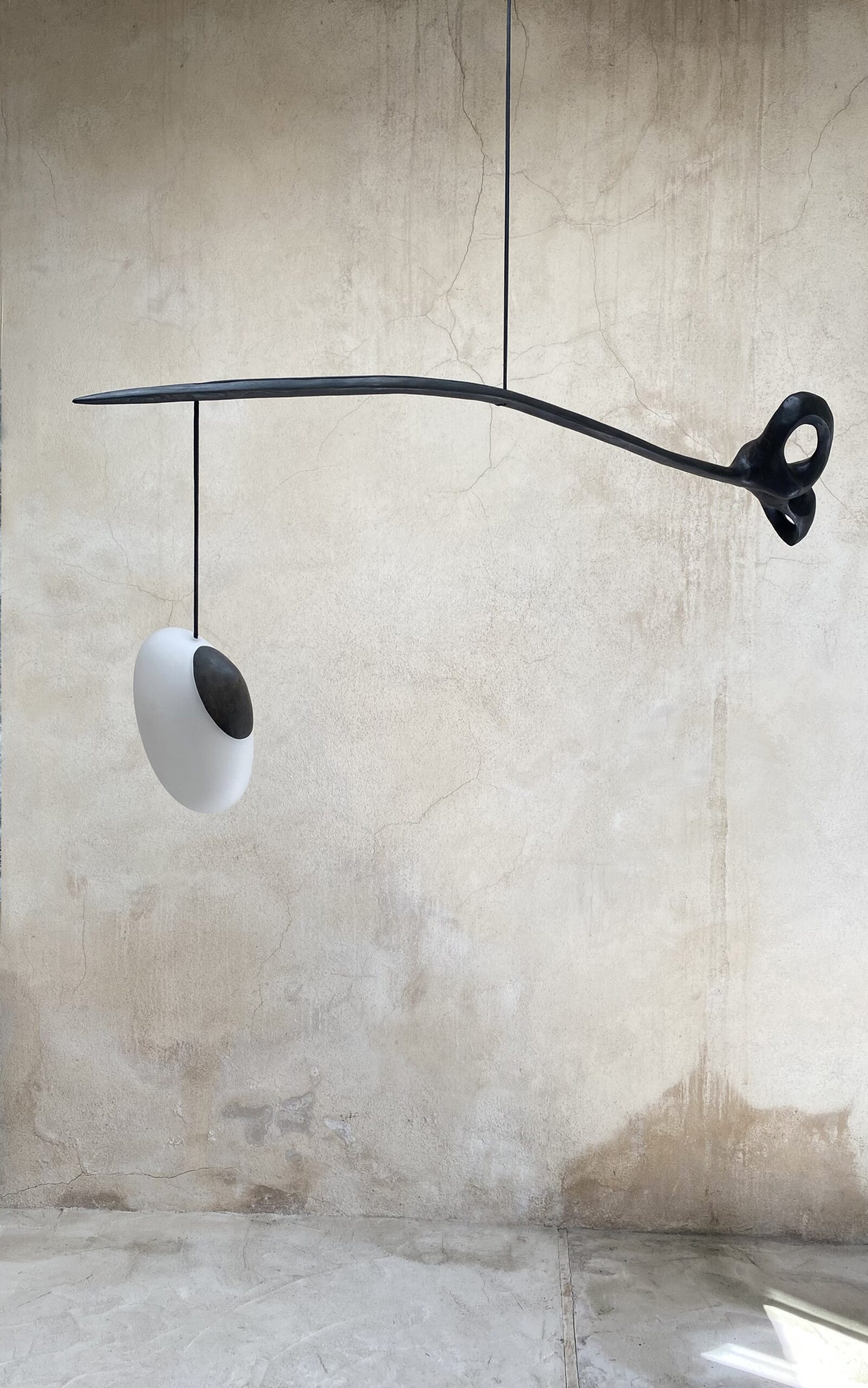 Contemporary Black Wood White Glass Suspension Lamp by Jerome Pereira 4