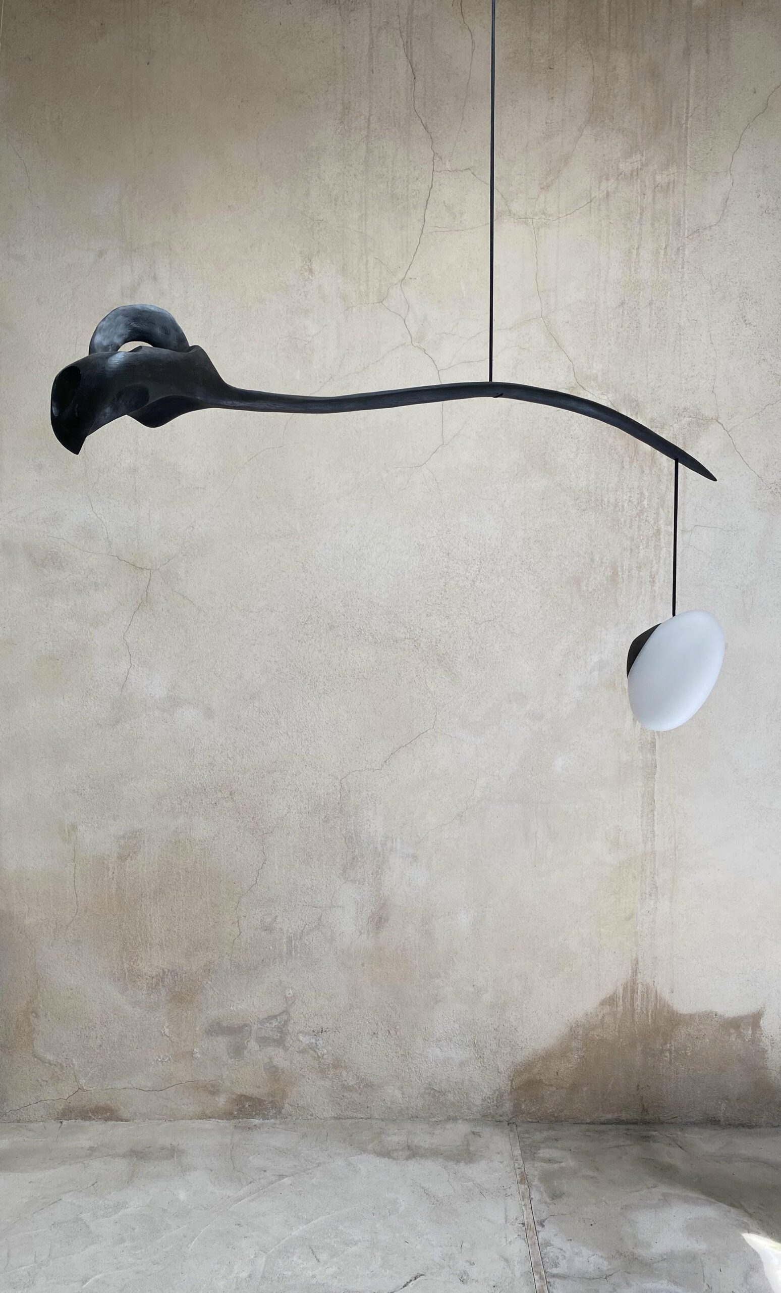 Contemporary Black Wood White Glass Suspension Lamp by Jerome Pereira 5