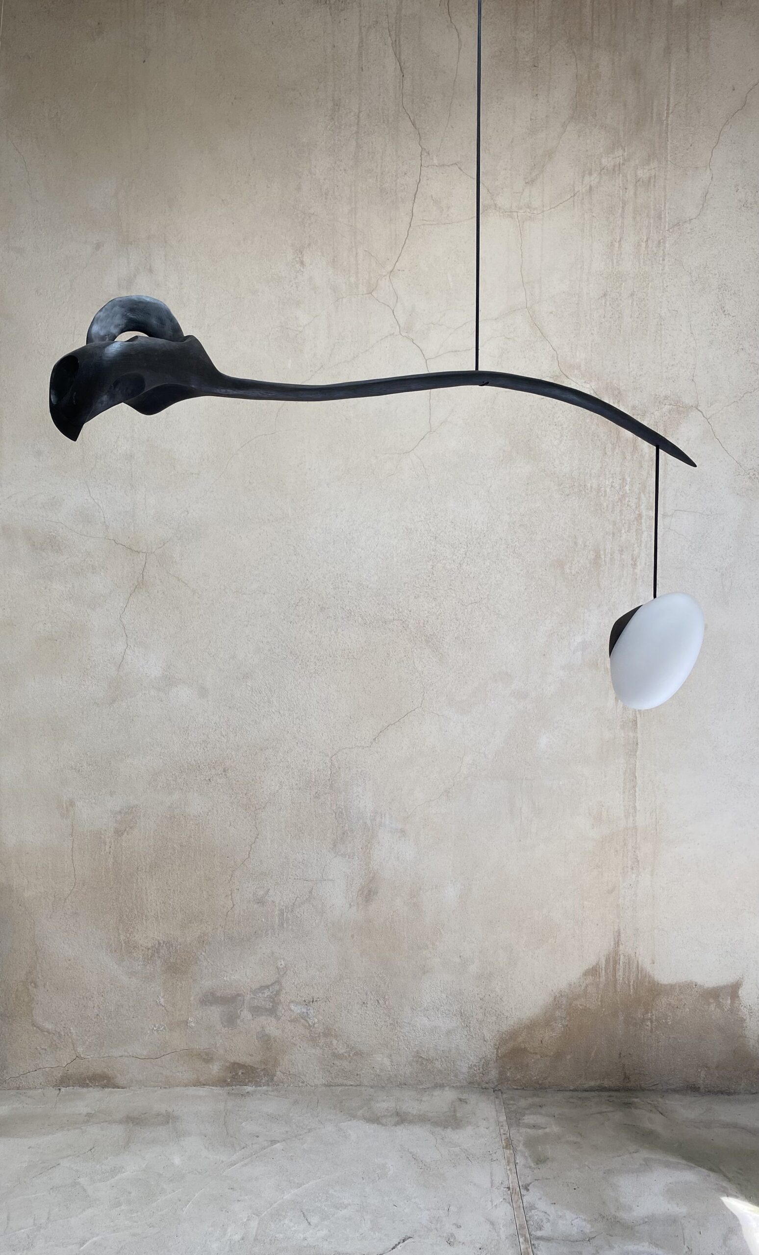 Contemporary Black Wood White Glass Suspension Lamp by Jerome Pereira 5