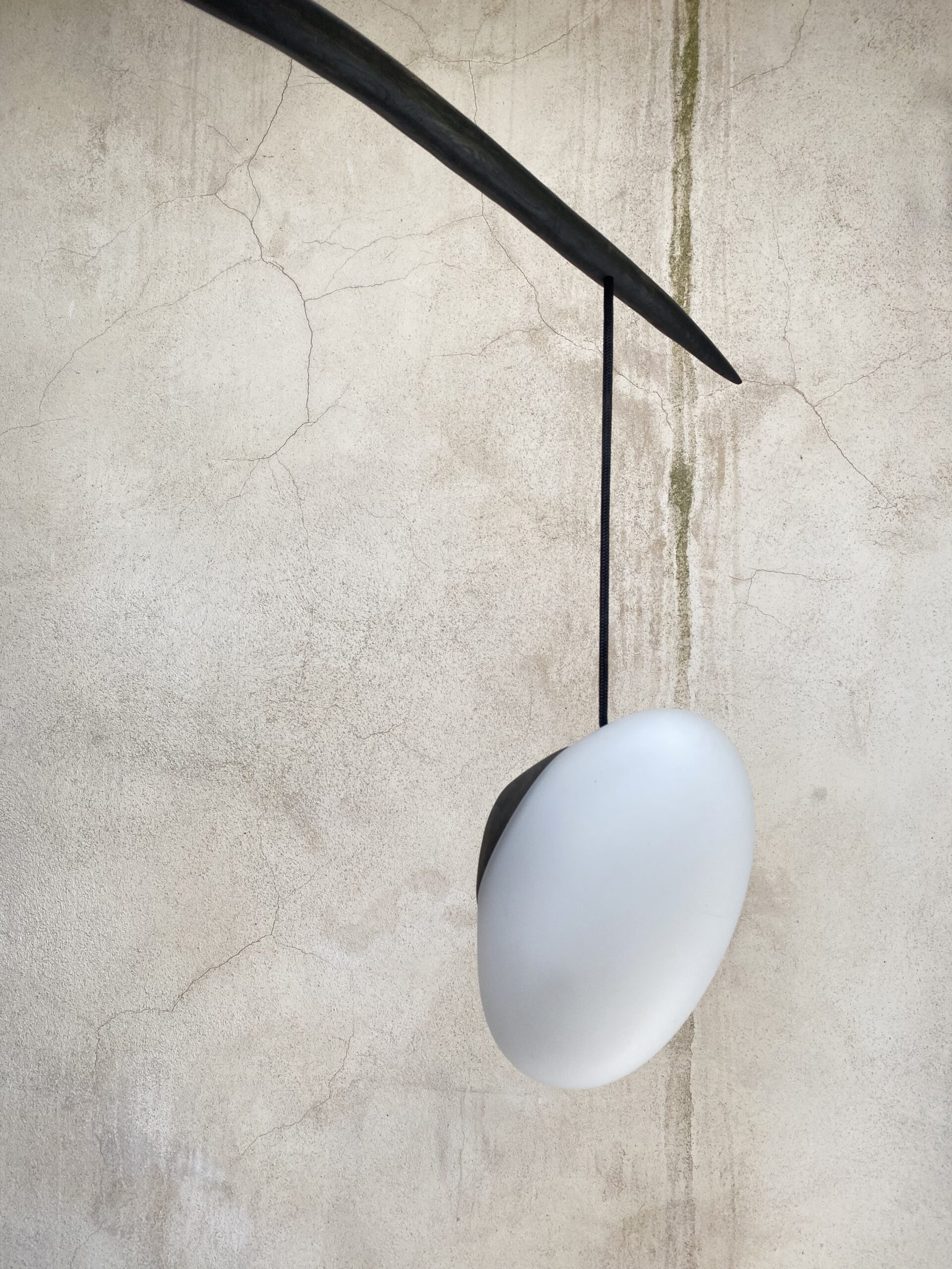 Contemporary Black Wood White Glass Suspension Lamp by Jerome Pereira 6
