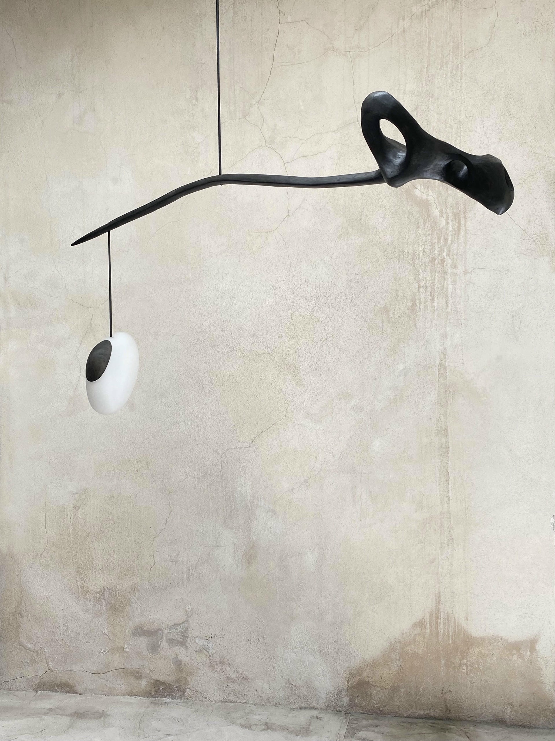 Contemporary Black Wood White Glass Suspension Lamp by Jerome Pereira 8