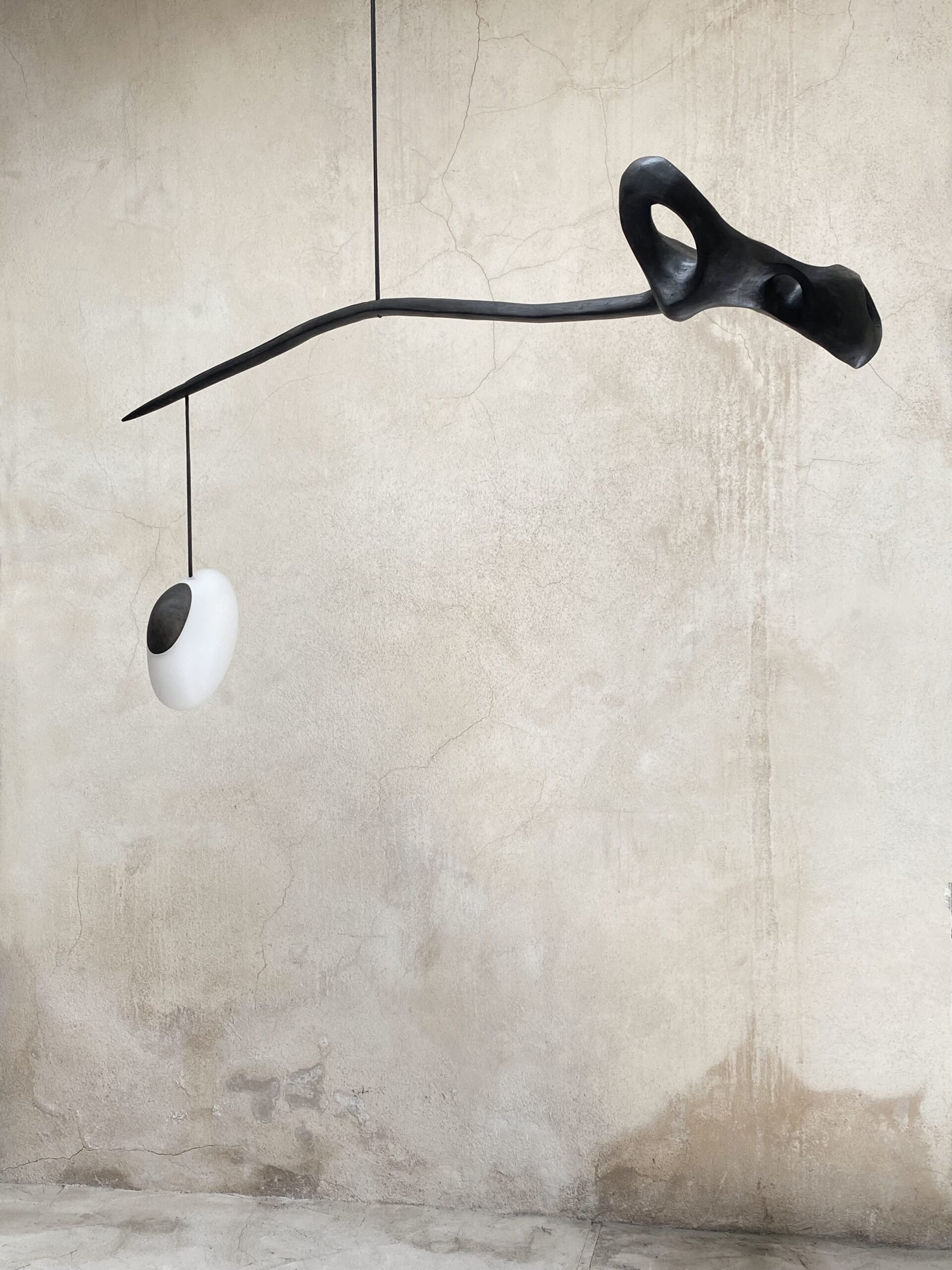 Contemporary Black Wood White Glass Suspension Lamp by Jerome Pereira 8