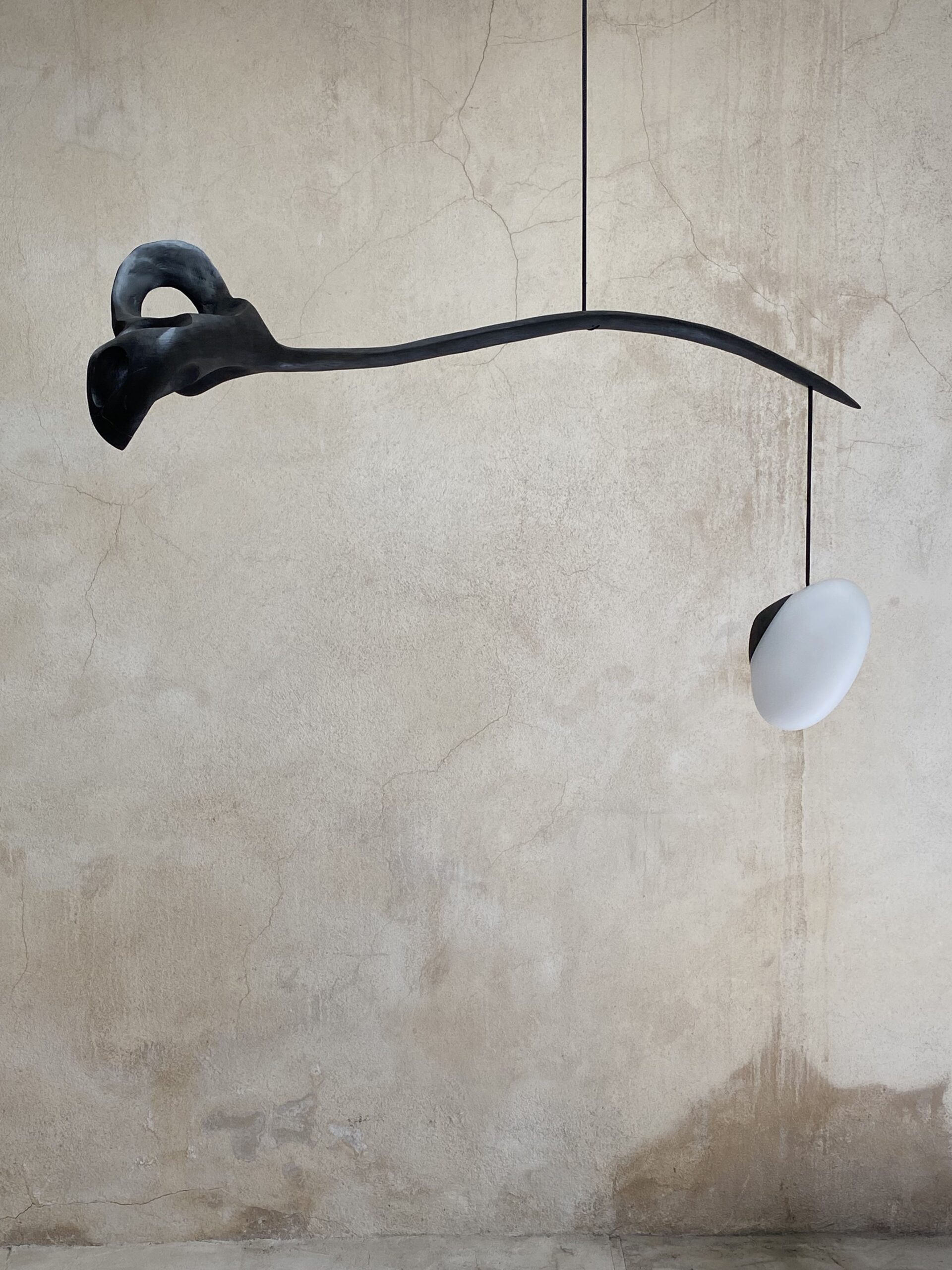 Contemporary Black Wood White Glass Suspension Lamp by Jerome Pereira 9
