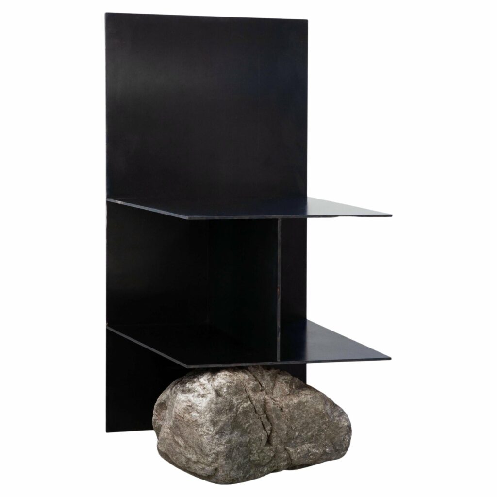 Contemporary Dark Solid Iron Steel Chair II with Natural Stone by Lee Sisan 1