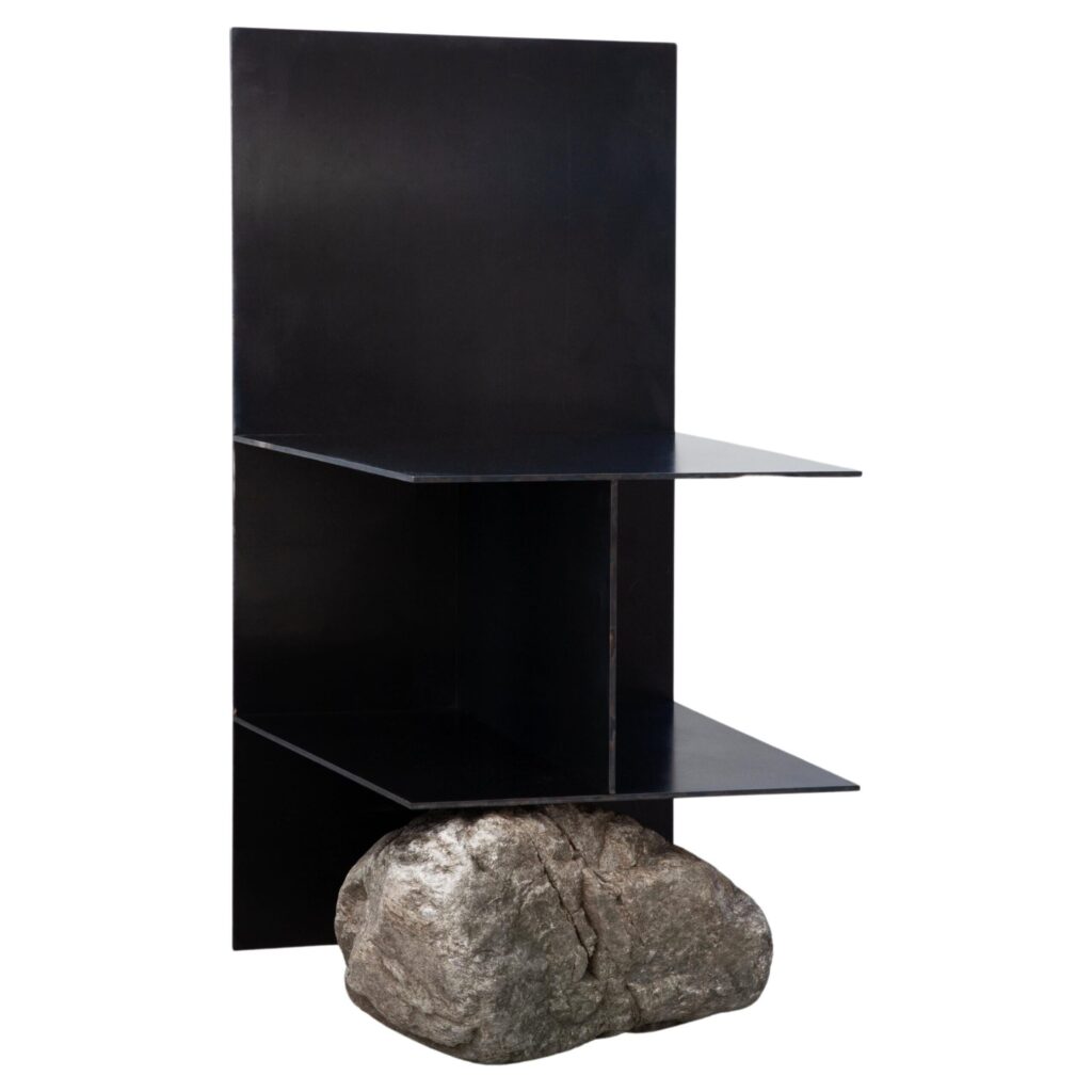 Contemporary Dark Solid Iron Steel Chair II with Natural Stone by Lee Sisan 1