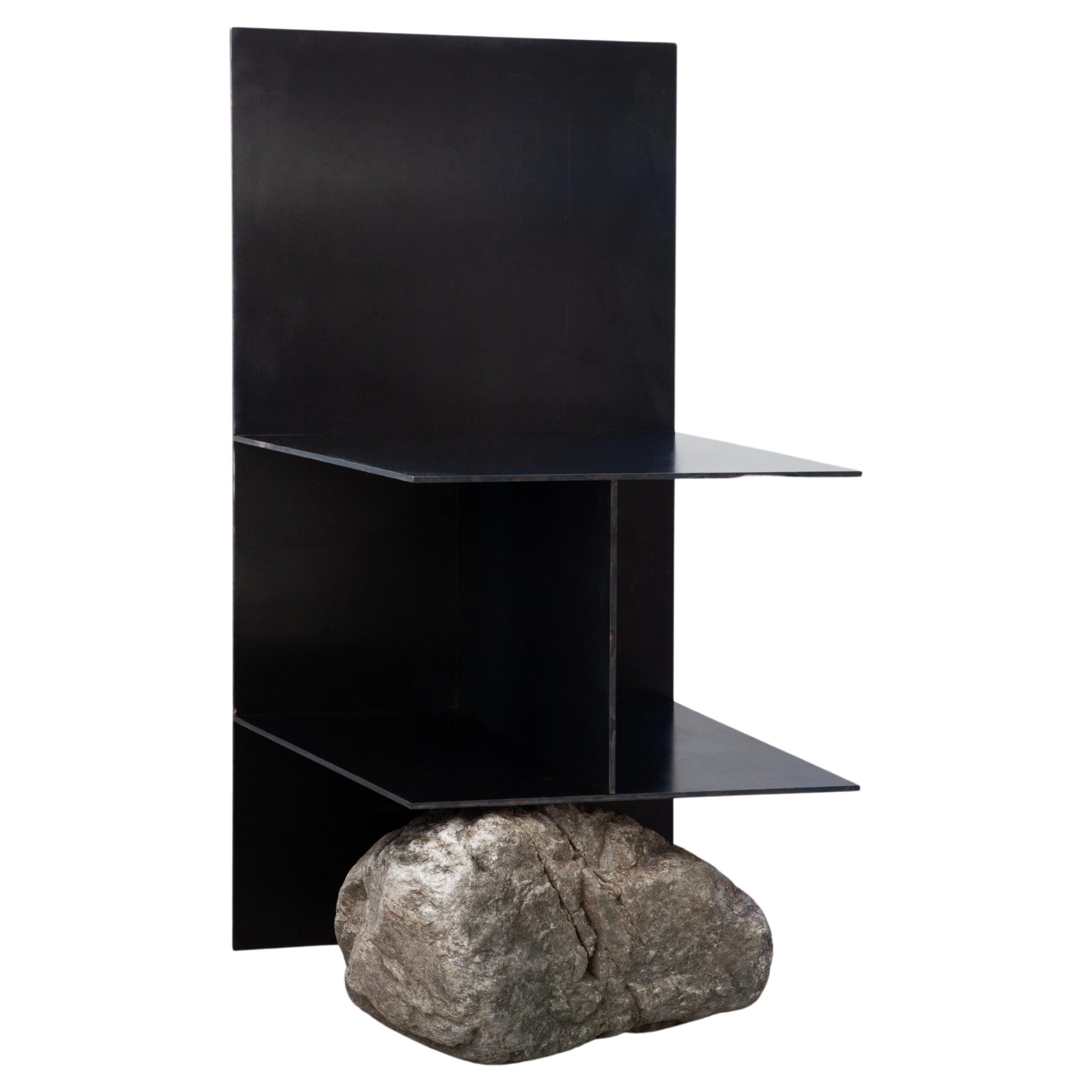 Contemporary Dark Solid Iron Steel Chair II with Natural Stone by Lee Sisan 1