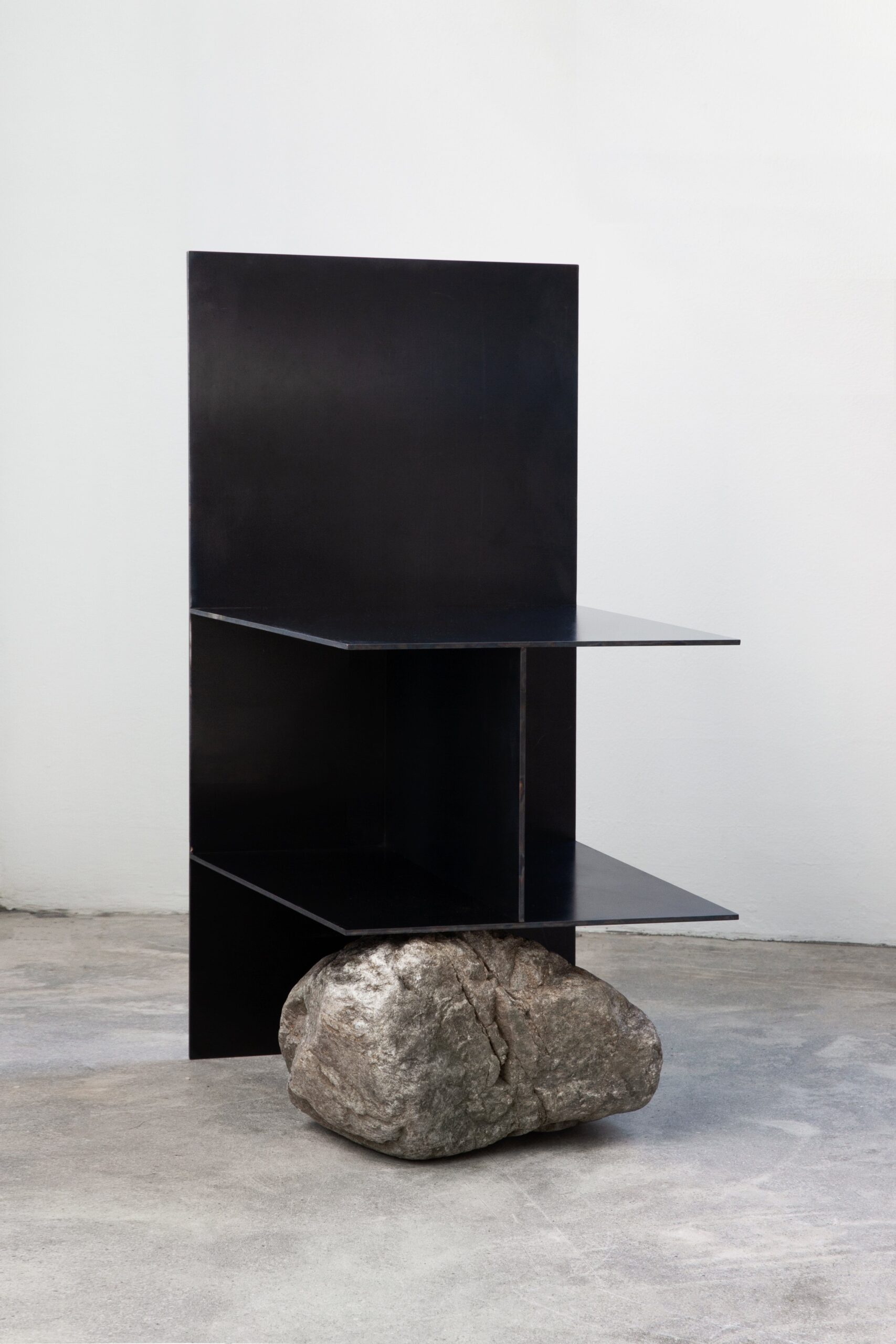 Contemporary Dark Solid Iron Steel Chair II with Natural Stone by Lee Sisan 2
