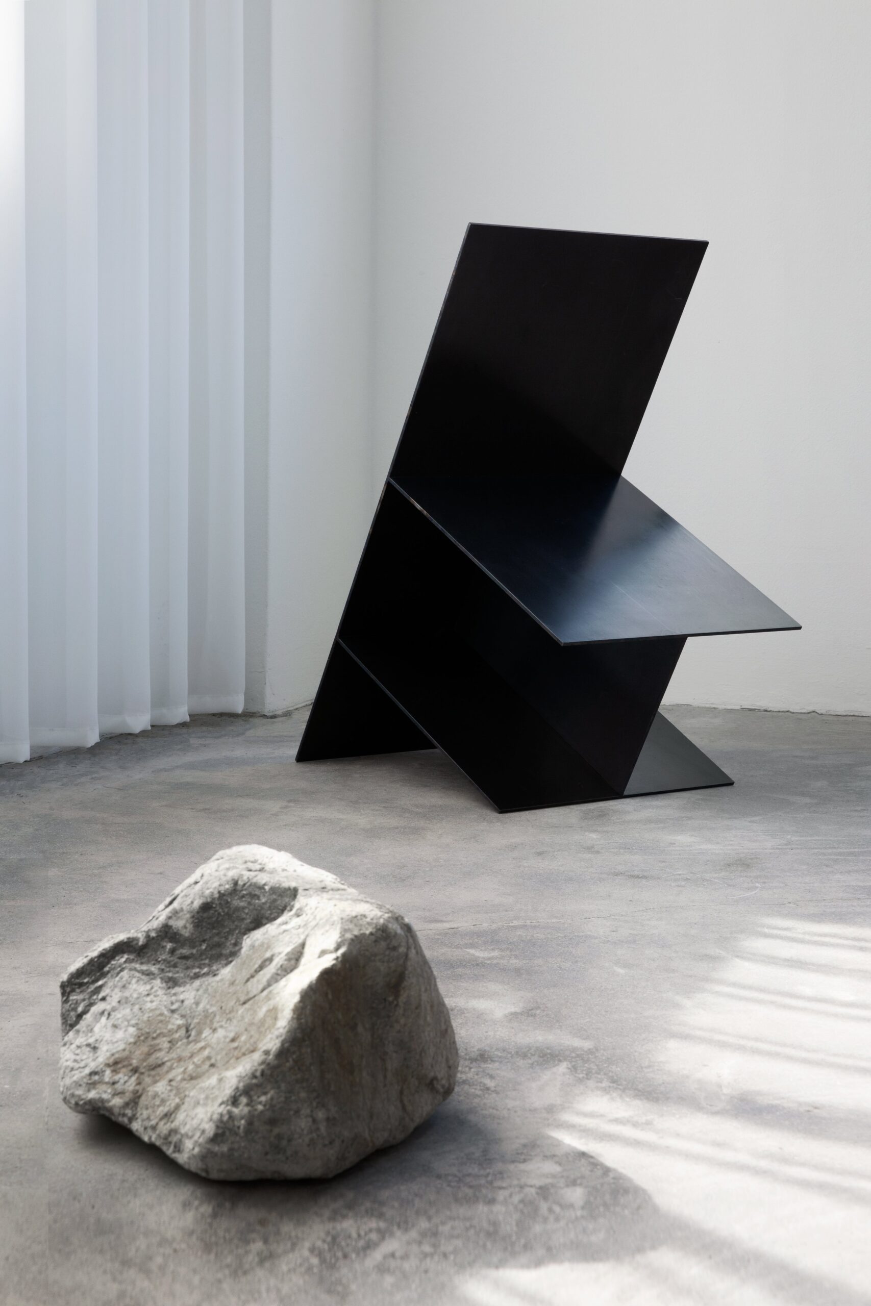 Contemporary Dark Solid Iron Steel Chair II with Natural Stone by Lee Sisan 3