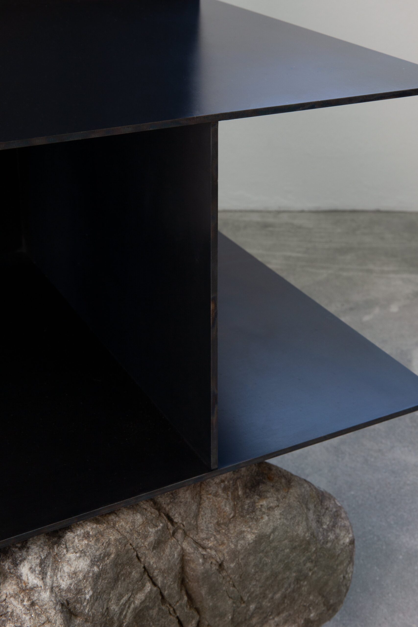 Contemporary Dark Solid Iron Steel Chair II with Natural Stone by Lee Sisan 4