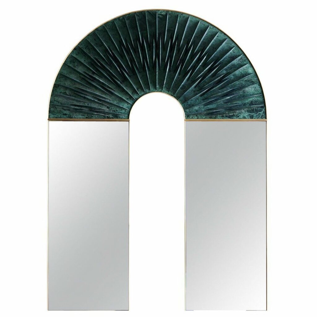 Elegant Solid Marble Stone Brass Frame Wall Mounted Mirror Peafowl Carla Baz 1