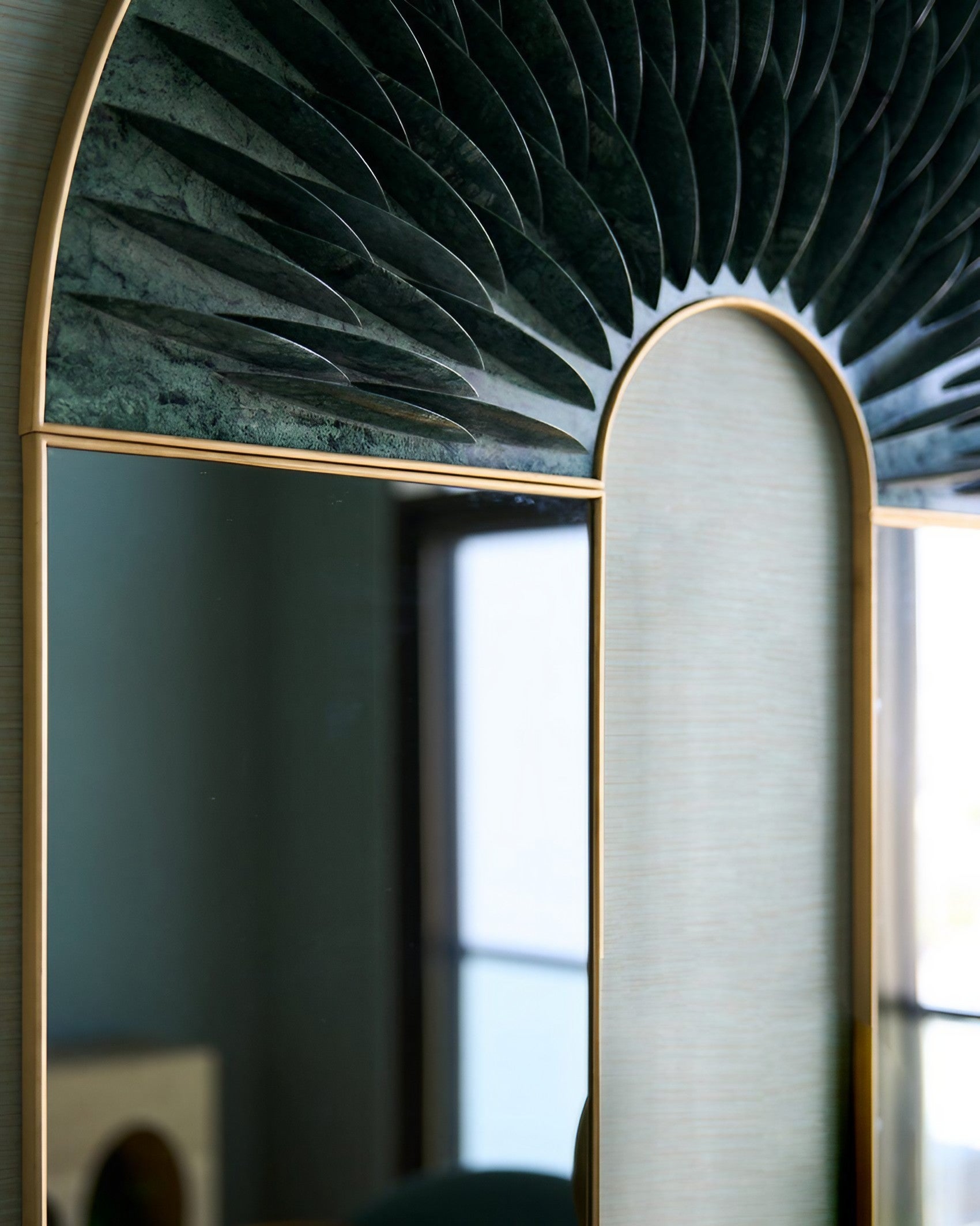Elegant Solid Marble Stone Brass Frame Wall Mounted Mirror Peafowl Carla Baz 3