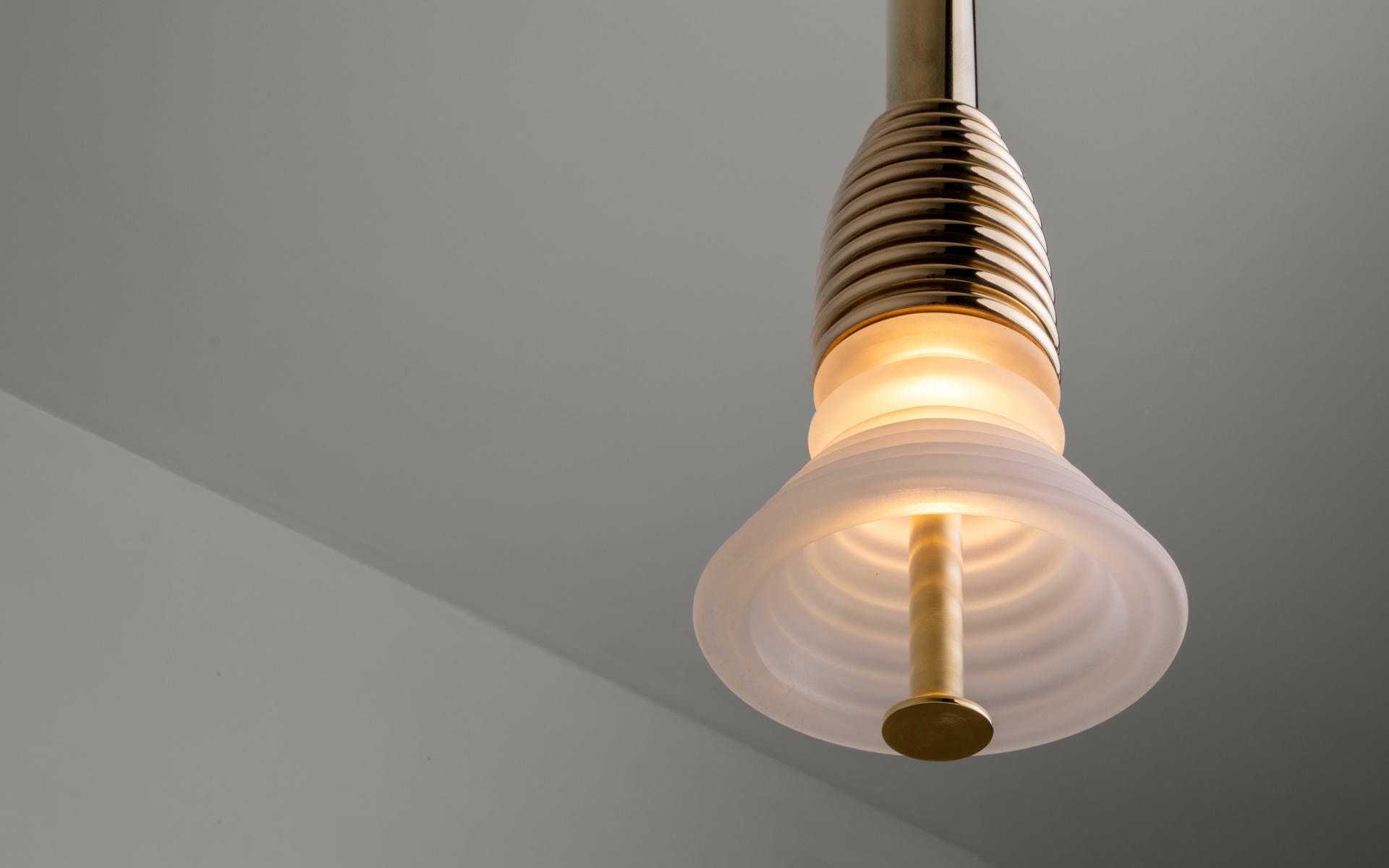 Insulator A Frosted Glass and Polished Brass Pendant Light by Novocastrian 4