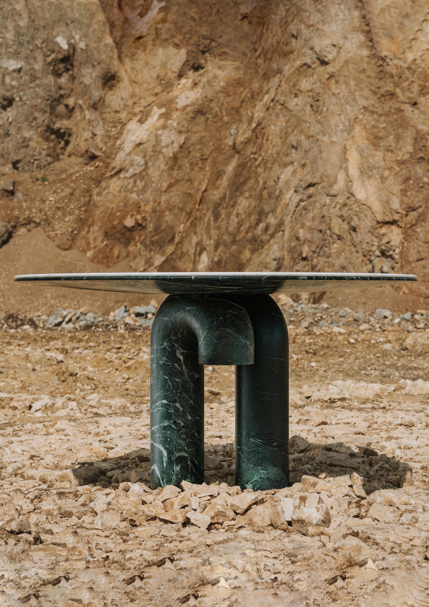 Juni Dining Table by Piotr Dabrowa in Verde Alpi Bianco Marble 2