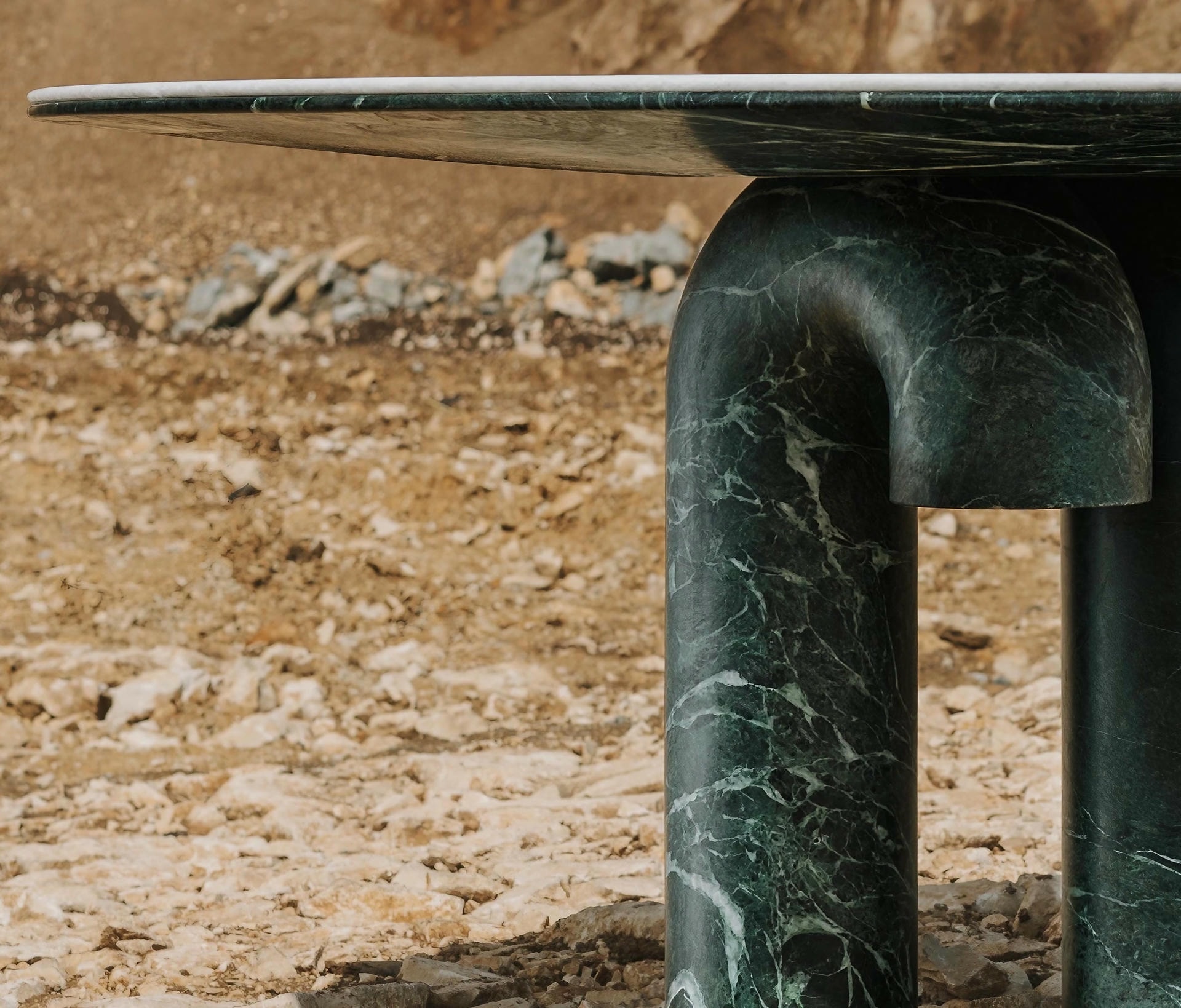 Juni Dining Table by Piotr Dabrowa in Verde Alpi Bianco Marble 4