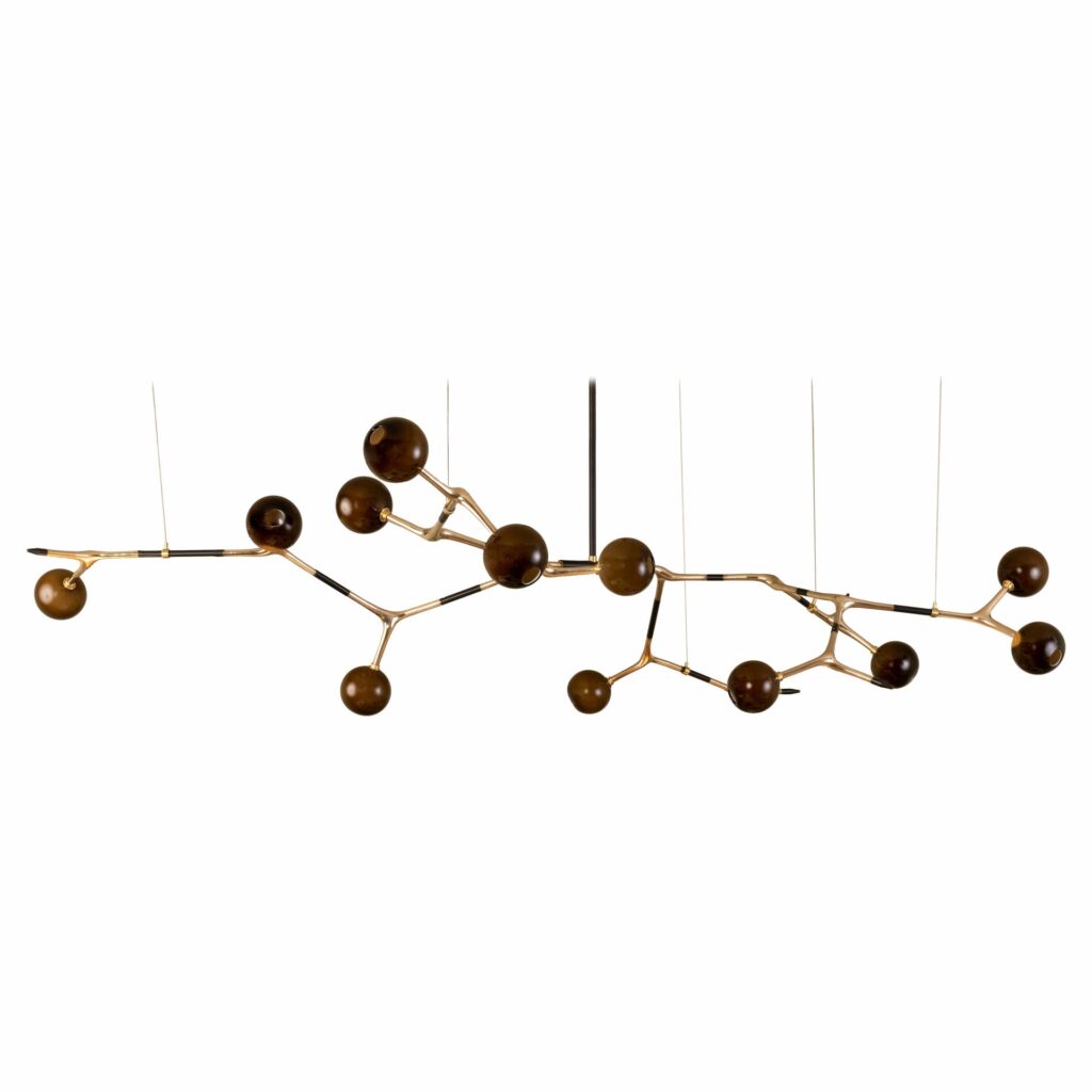 Mantis 13 Sculptural Coffee Glass and Polished Bronze Pendant by Isabel Moncada 1