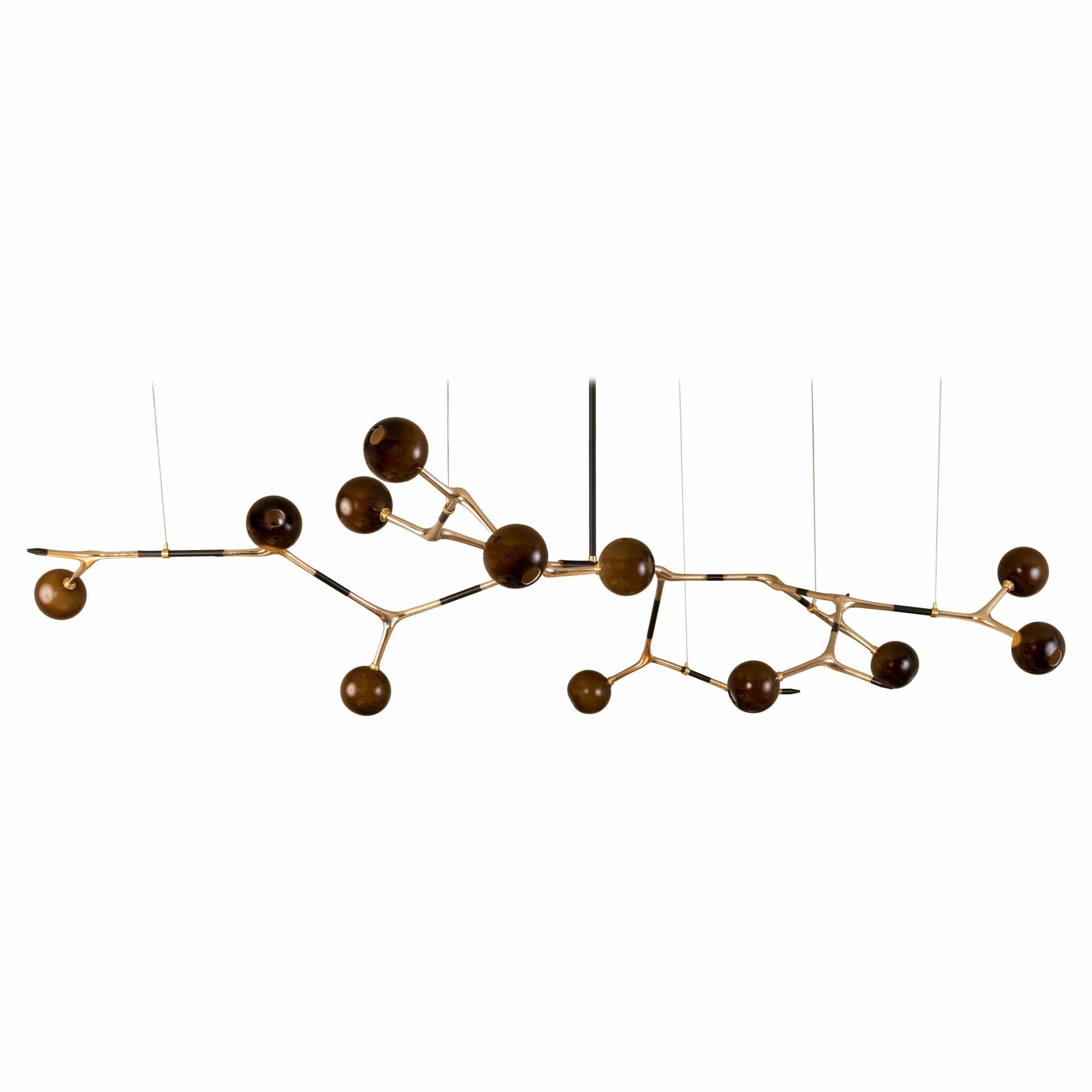 Mantis 13 Sculptural Coffee Glass and Polished Bronze Pendant by Isabel Moncada 1
